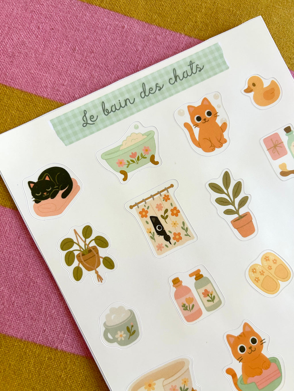 Planche de stickers chats A5 - Collection " Été tendre" - Chatons mignons salle de bain