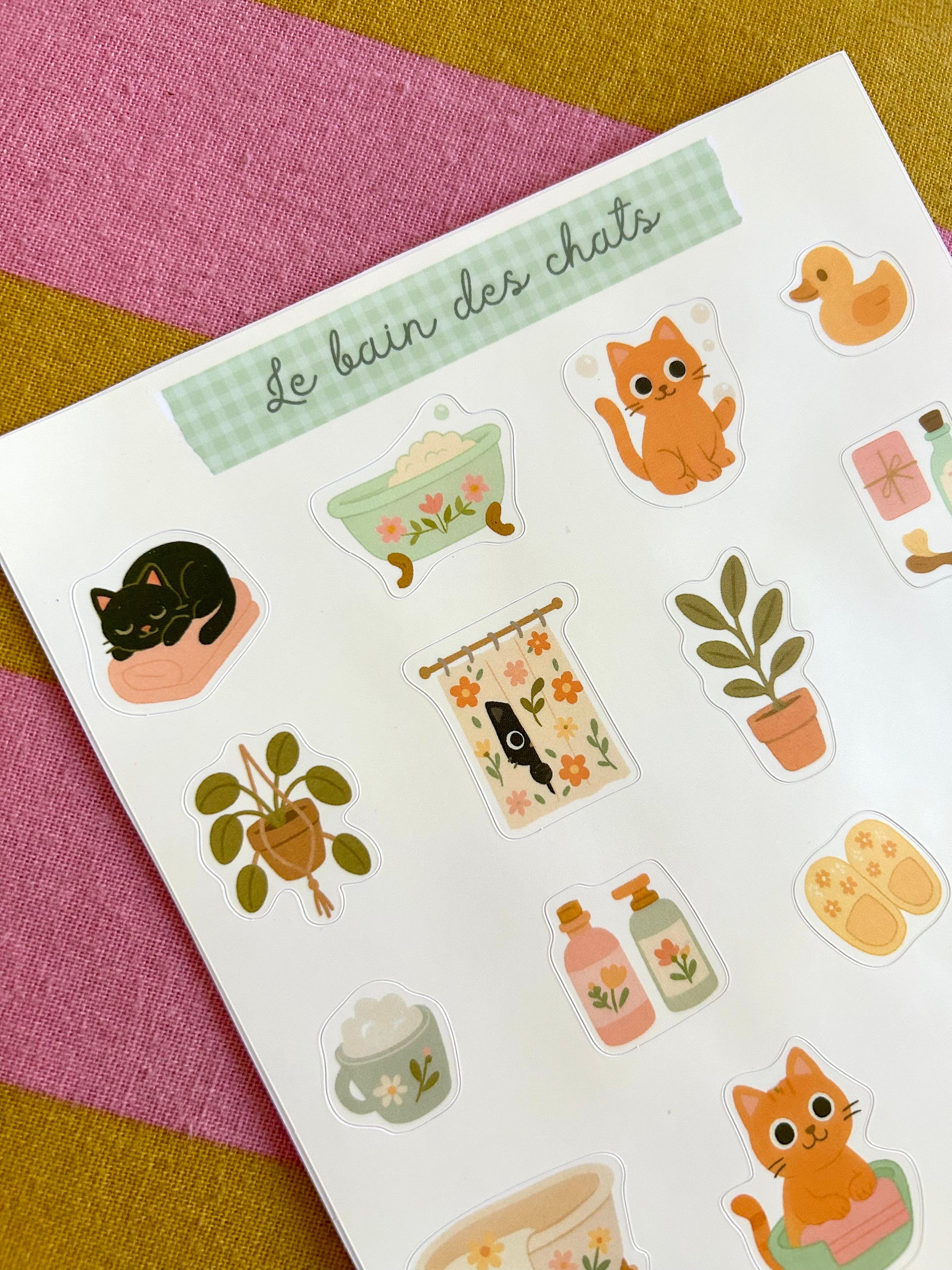 Planche de stickers chats A5 - Collection " Été tendre" - Chatons mignons salle de bain