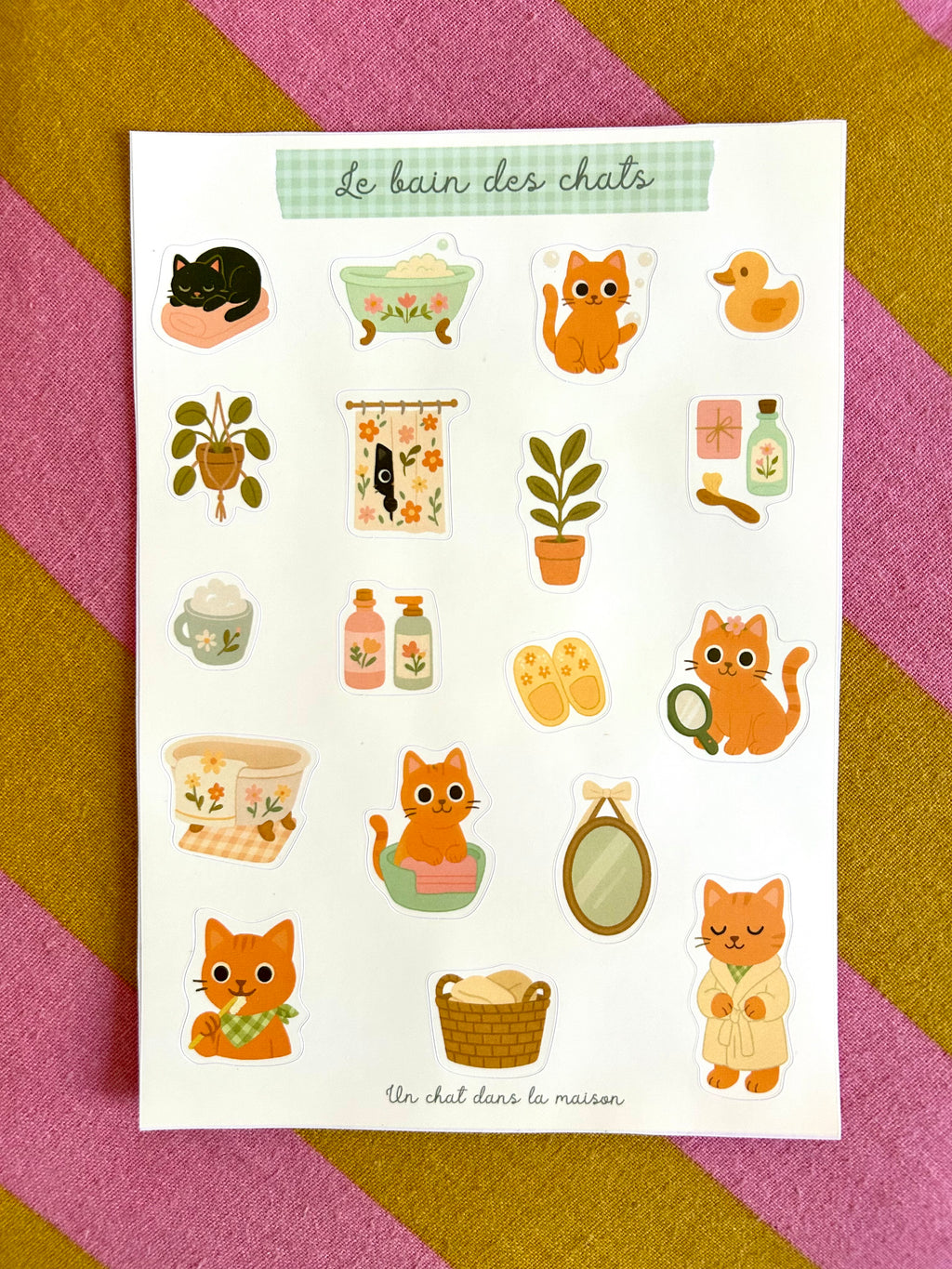 Planche de stickers chats A5 - Collection " Été tendre" - Chatons mignons salle de bain