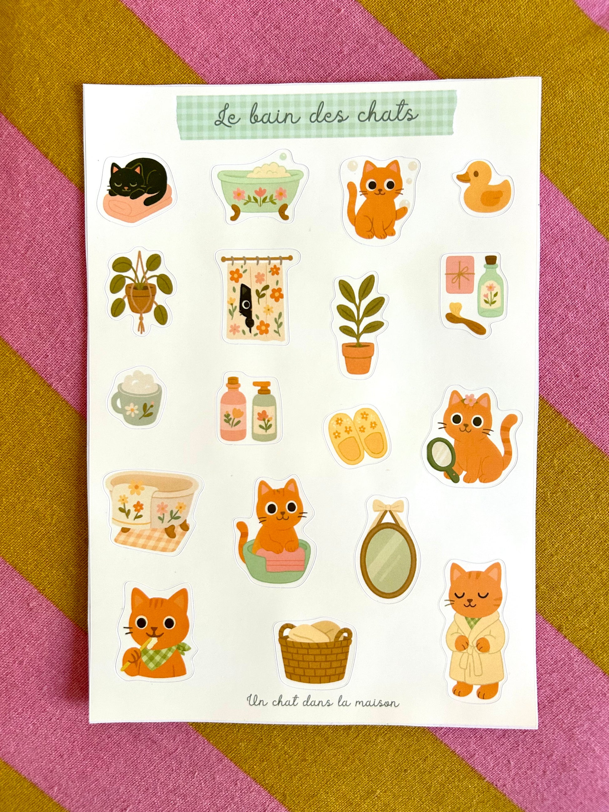 Planche de stickers chats A5 - Collection " Été tendre" - Chatons mignons salle de bain