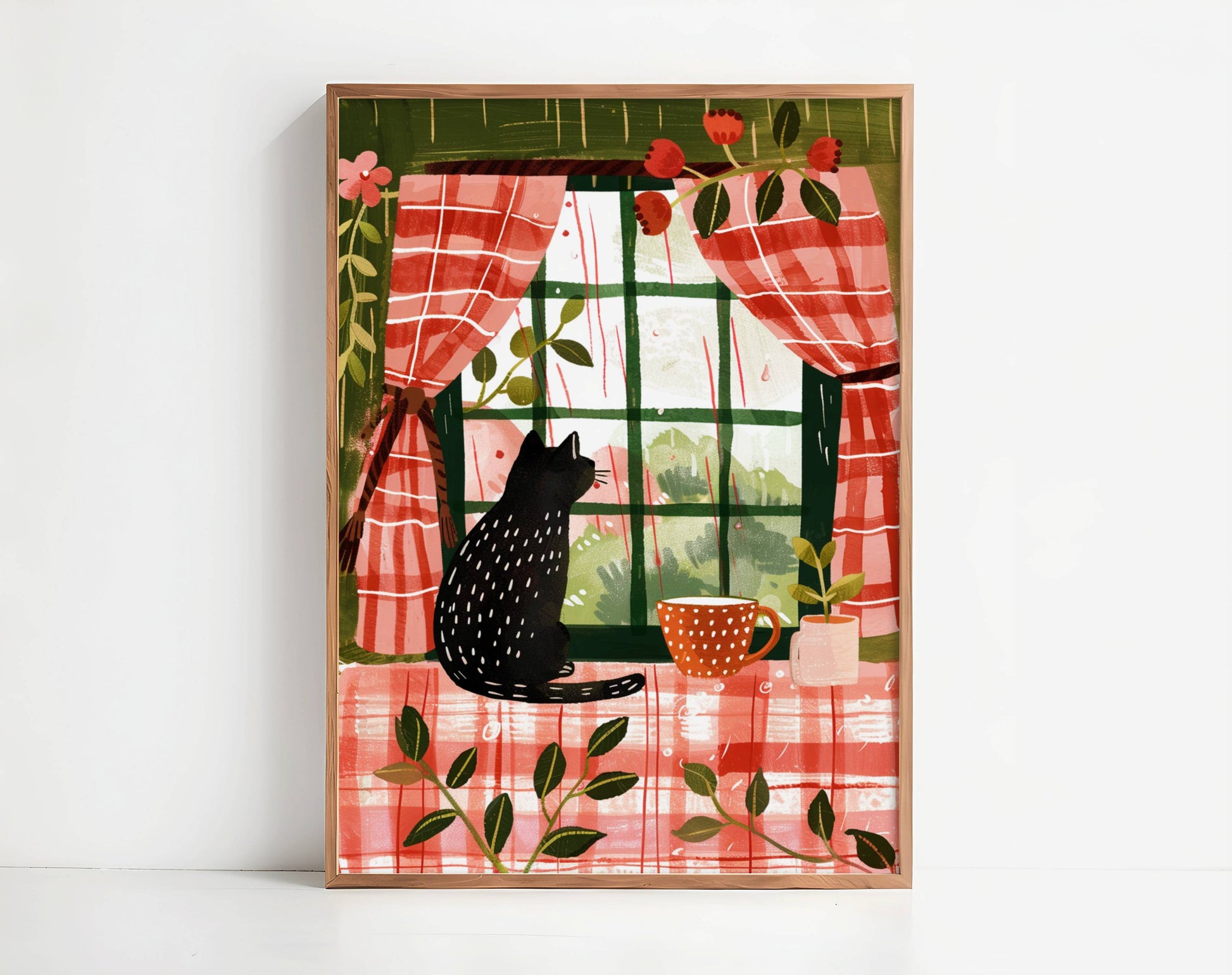 Affiche chat noir - Illustration cottagecore - idée cadeau amoureux des chats