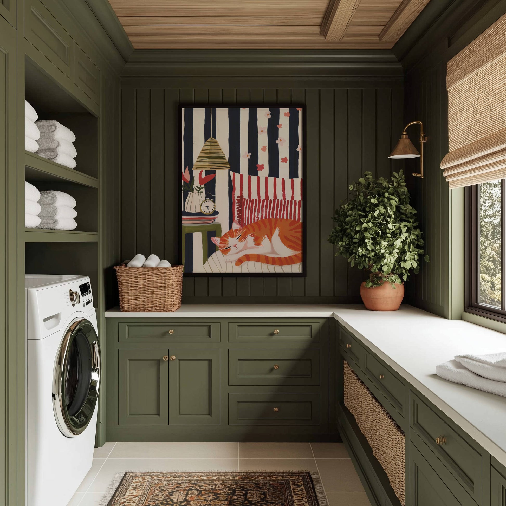 Illustration chat roux sieste | affiche chambre cosy rétro | cadeau amoureux des chats | décoration intérieure cottagecore