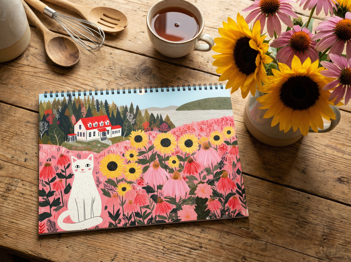 Calendrier chat 2026 - Calendrier amoureux des chats 2026 "Le manège des chats" - décoration murale  - style cottagecore idée cadeau