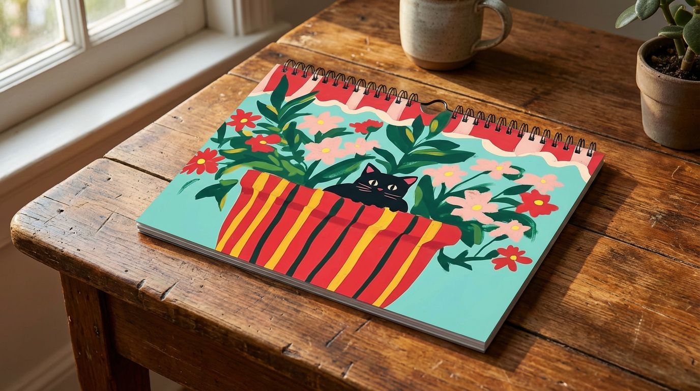 Calendrier chat 2026 "Les Chats en Fleur" - calendrier amoureux des chats noirs  - Design floral unique - calendrier chat - chat noir