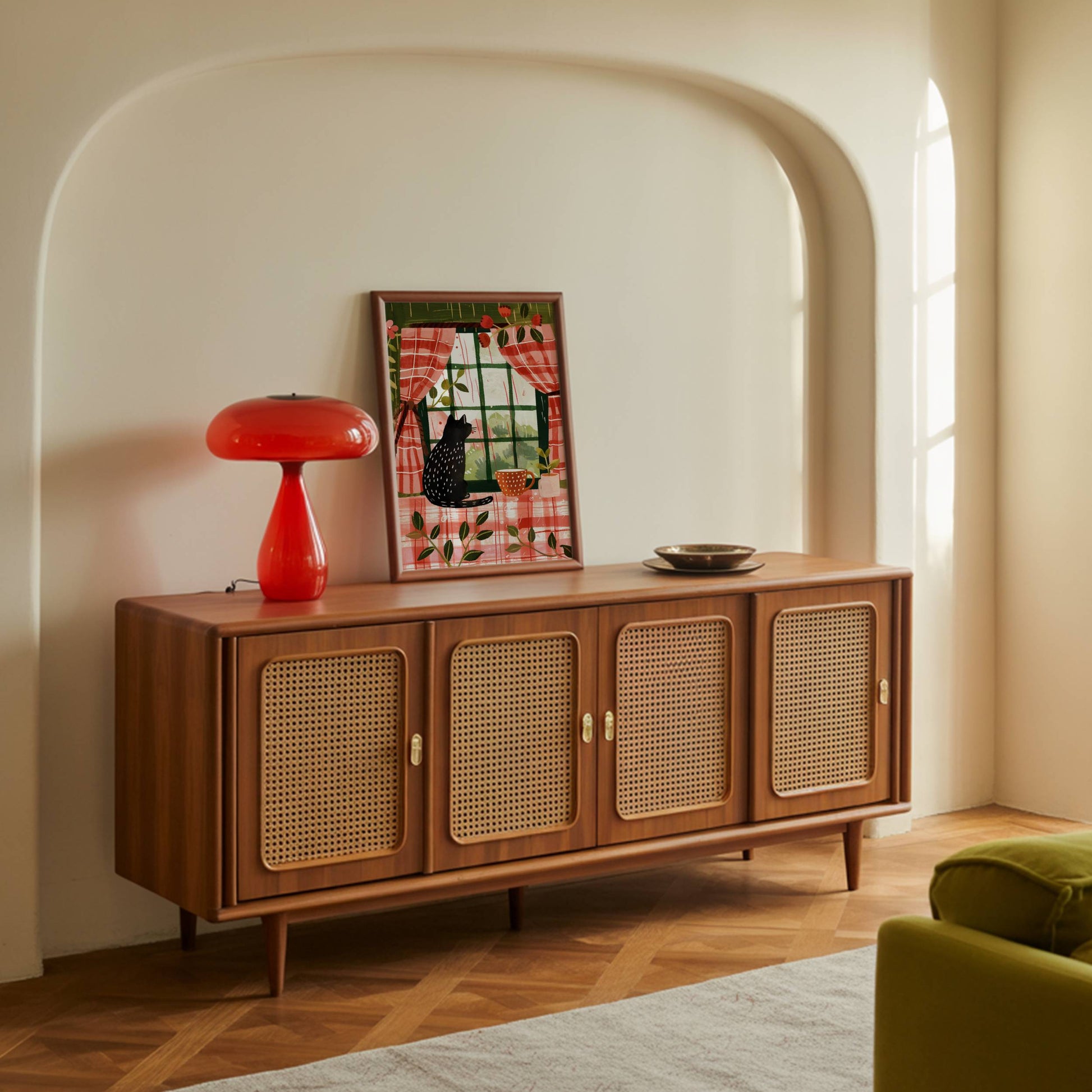 Affiche chat noir - Illustration cottagecore - idée cadeau amoureux des chats