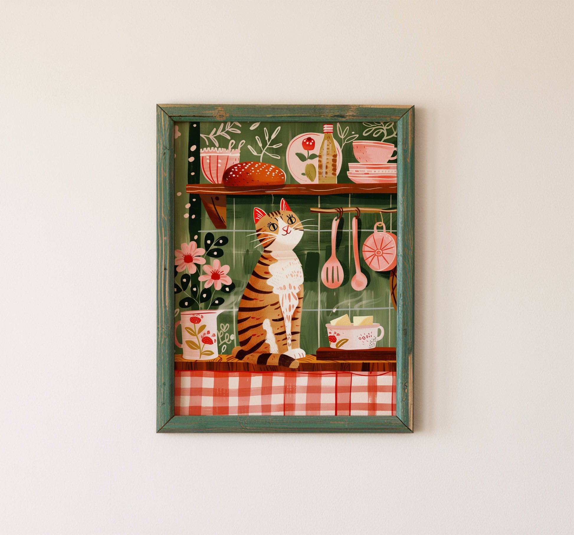 Illustration chat roux tigré cuisine vintage - illustration pour la cuisine - idée cadeau amoureux des chats