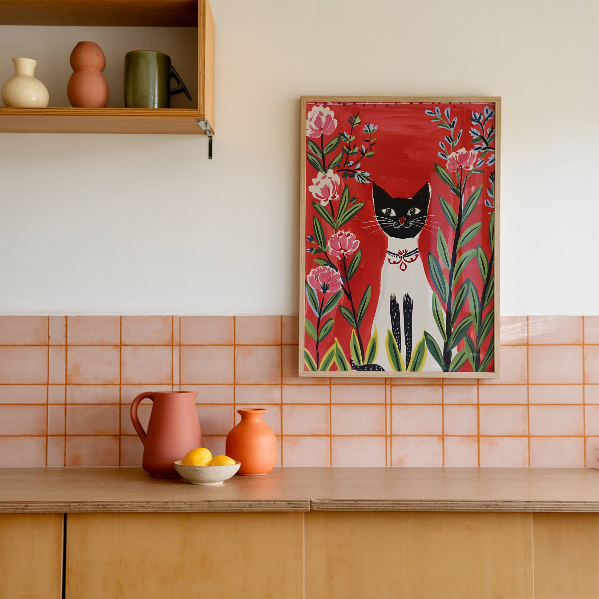 Illustration Chat Siamois et fleurs roses - Idée cadeau amoureux des siamois