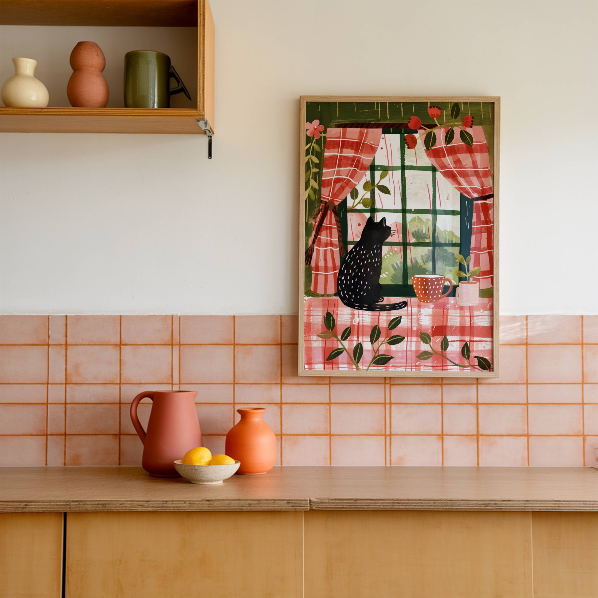 Affiche chat noir - Illustration cottagecore - idée cadeau amoureux des chats