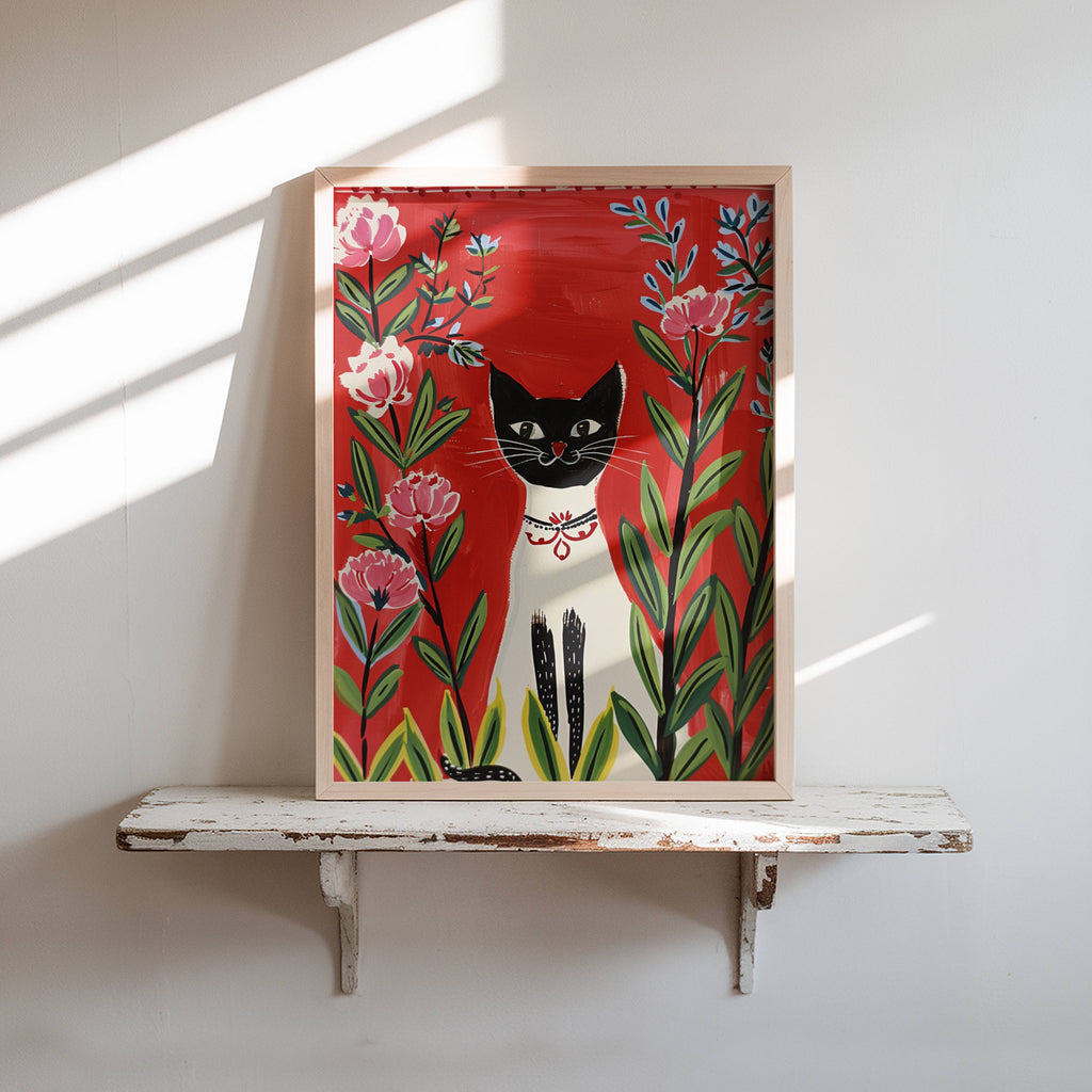 Illustration Chat Siamois et fleurs roses - Idée cadeau amoureux des siamois