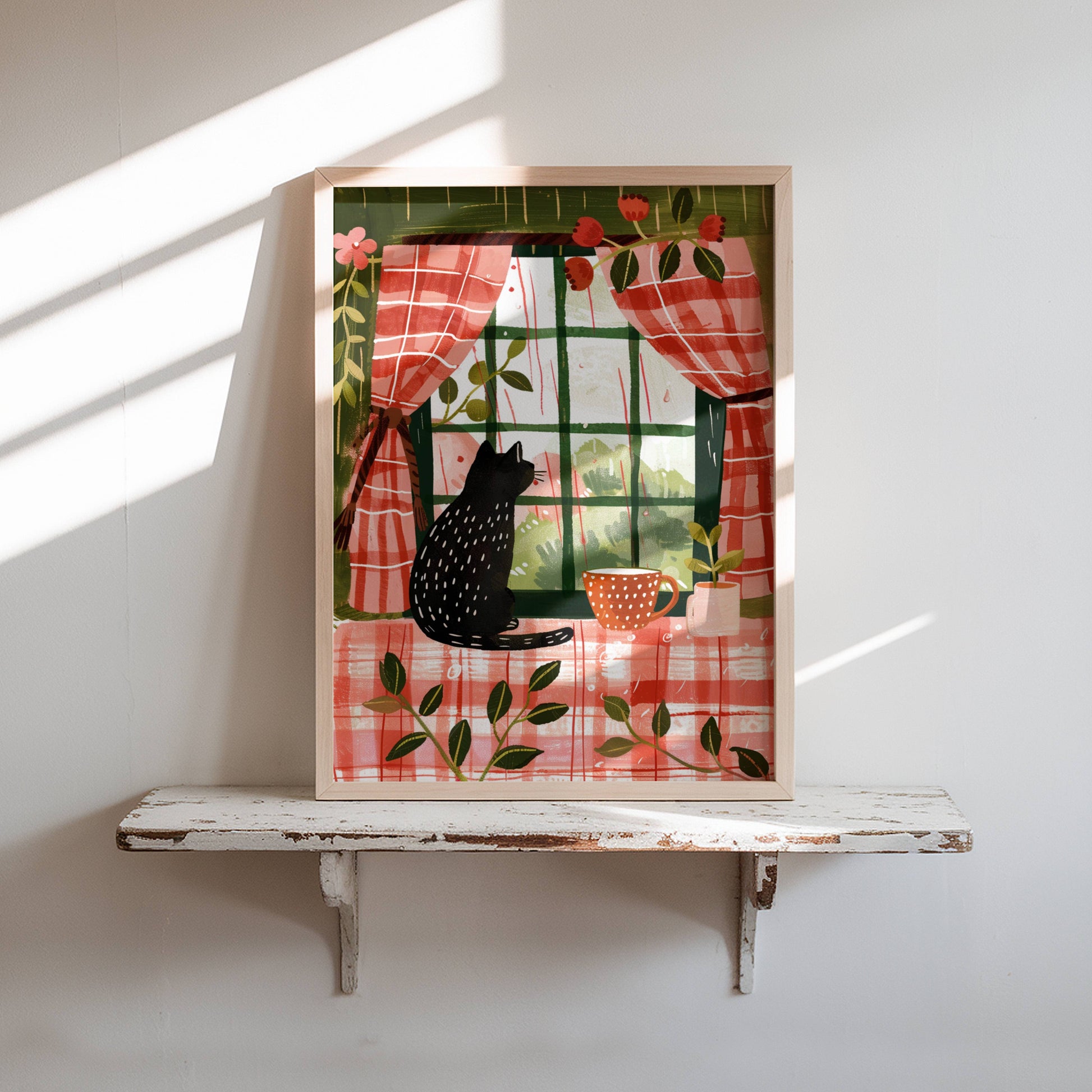 Affiche chat noir - Illustration cottagecore - idée cadeau amoureux des chats