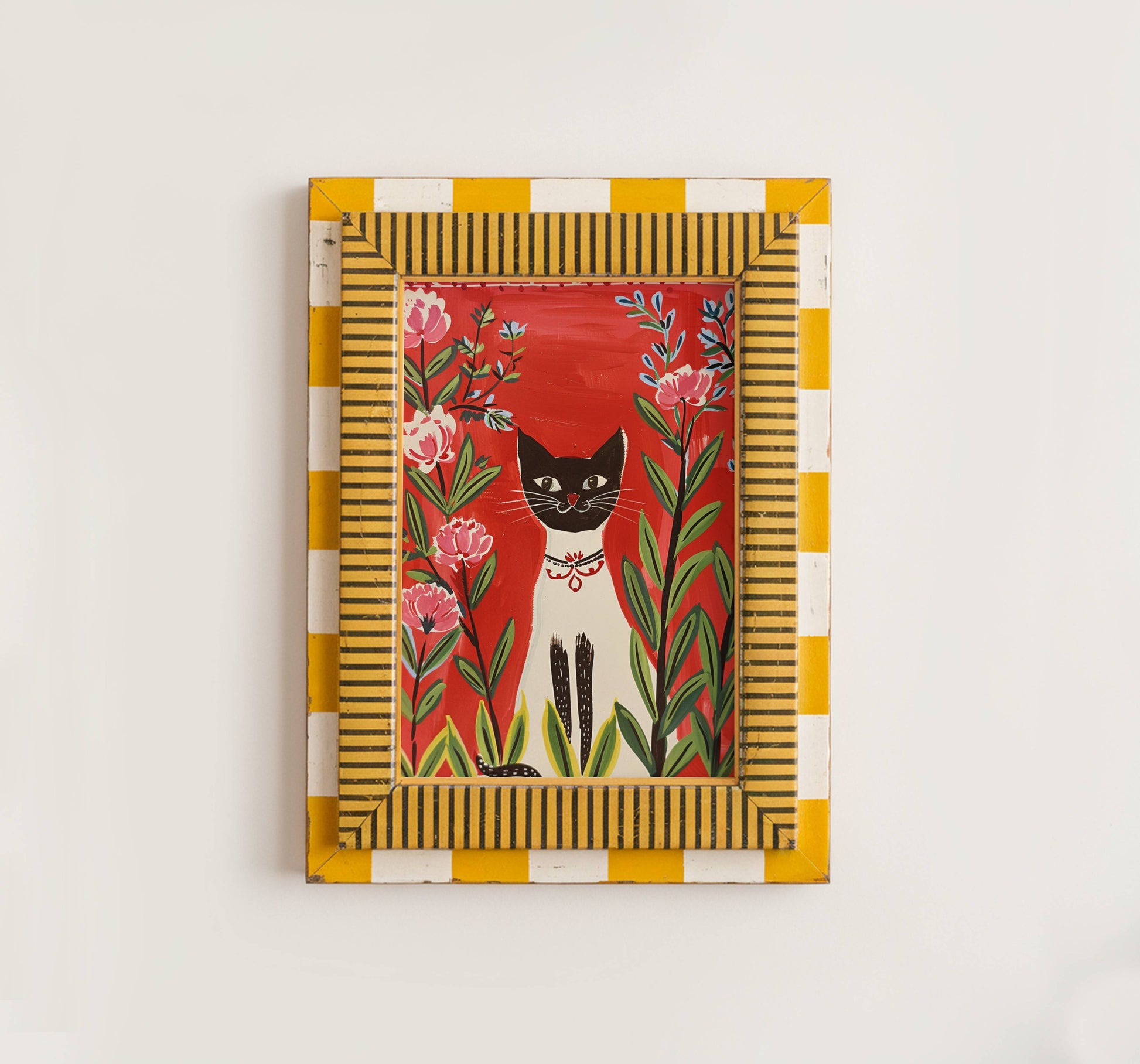 Illustration Chat Siamois et fleurs roses - Idée cadeau amoureux des siamois