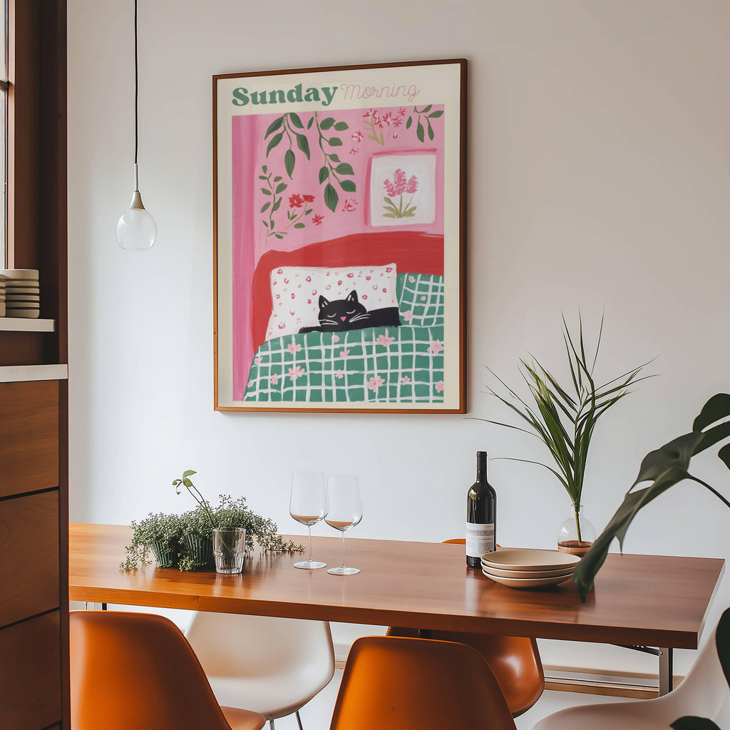 Affiche chat noir humoristique – collection "Dimanche matin" – Illustration chat poétique
