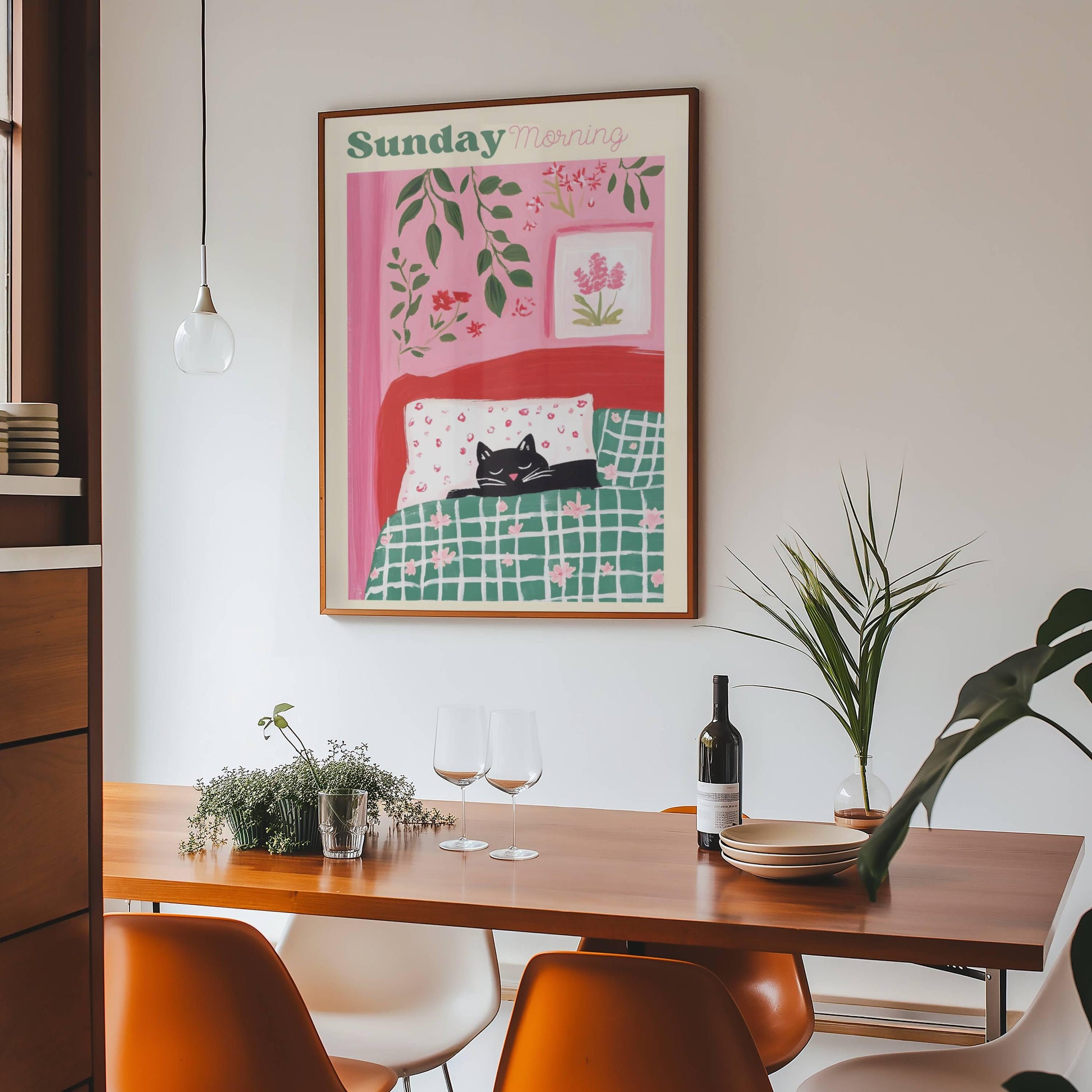 Affiche chat noir humoristique – collection "Dimanche matin" – Illustration chat poétique