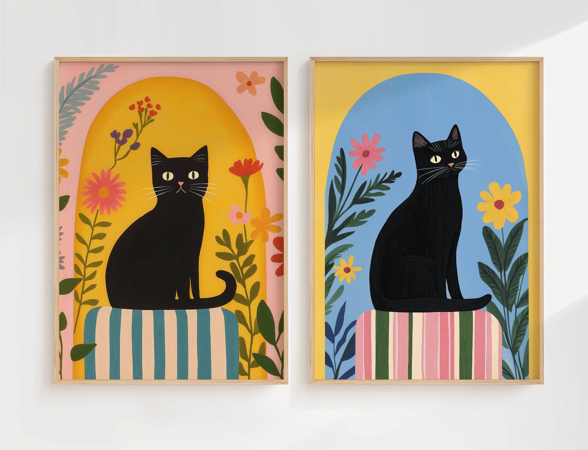 Set de 2 affiches chat noir – collection "Les rêves du chat noir" – illustration chat poétique