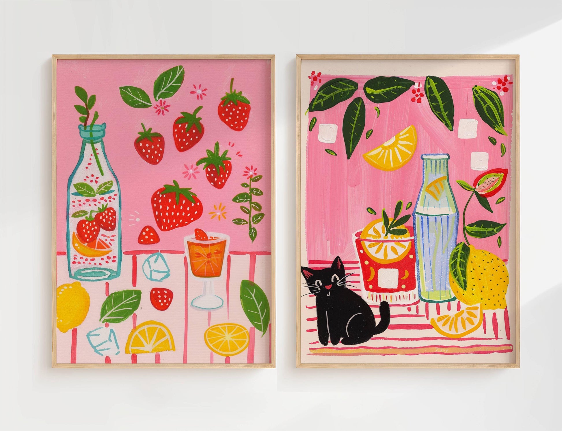 Lot de 2 affiches avec chat noir – "Le cocktail d'été du chat noir" - amoureux des chats