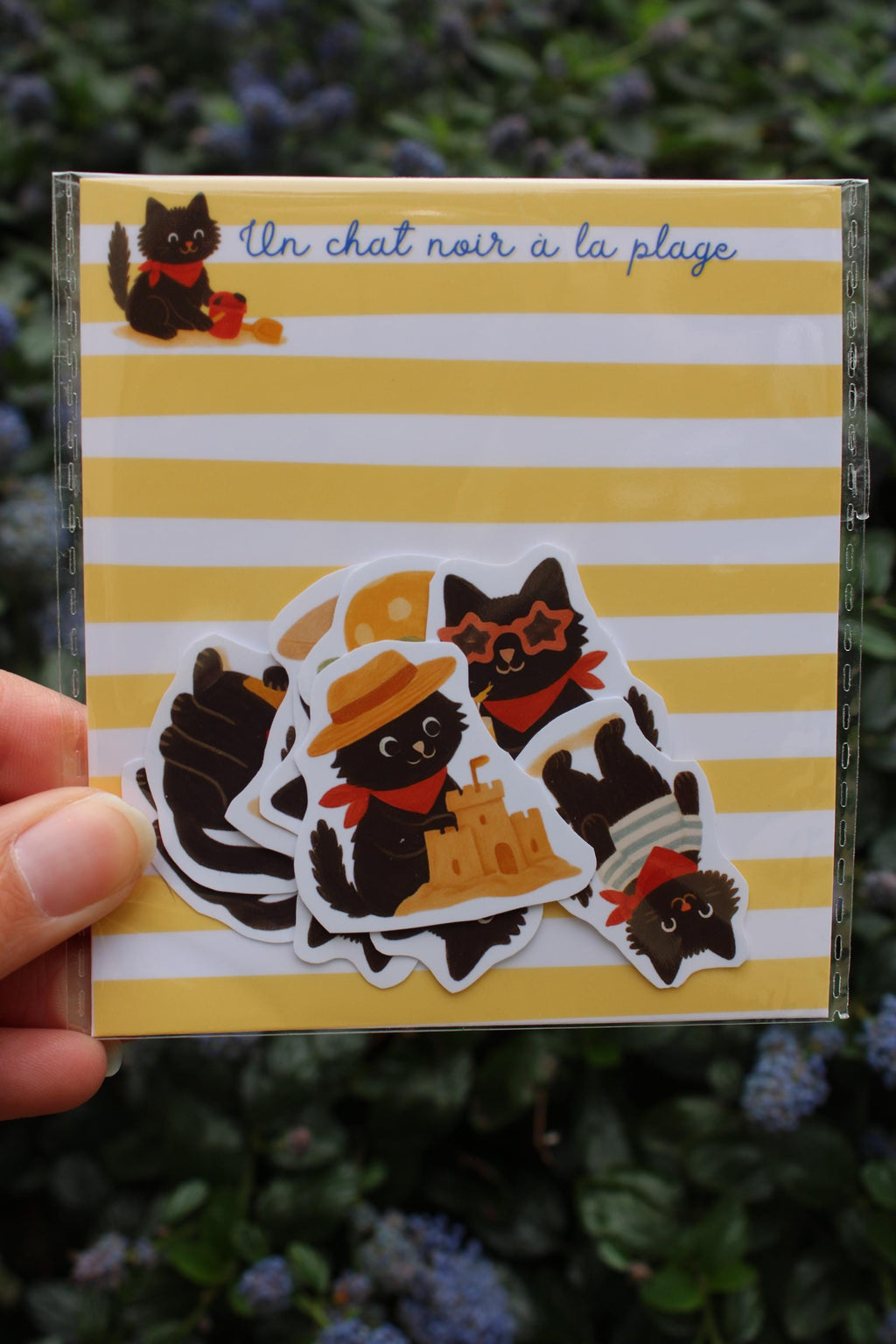 Stickers journaling  "Un chat noir à la plage" - stickers Chat Noir & à la plage – Pack de 10 Stickers vinyle