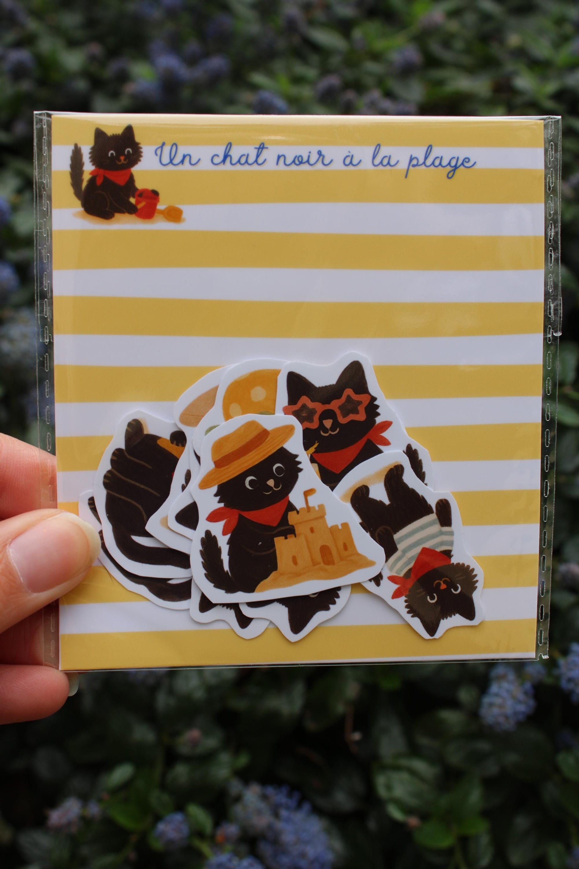 Stickers journaling  "Un chat noir à la plage" - stickers Chat Noir & à la plage – Pack de 10 Stickers vinyle