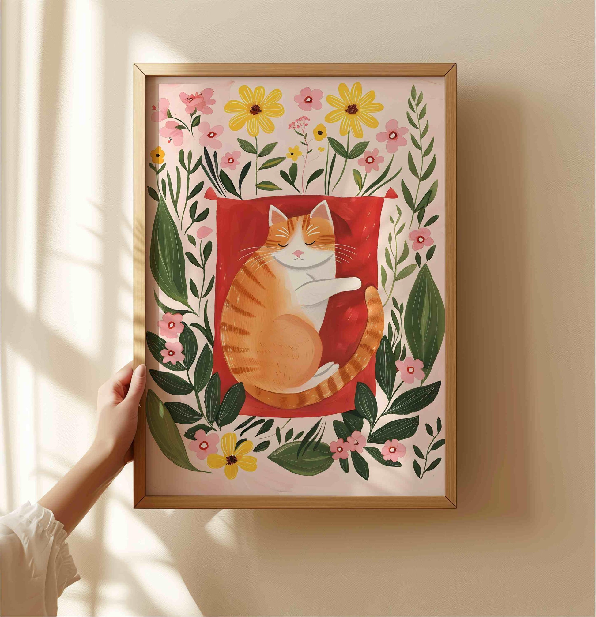 Affiche chat roux – "Le jardin rêveur du chat roux" – Illustration poétique