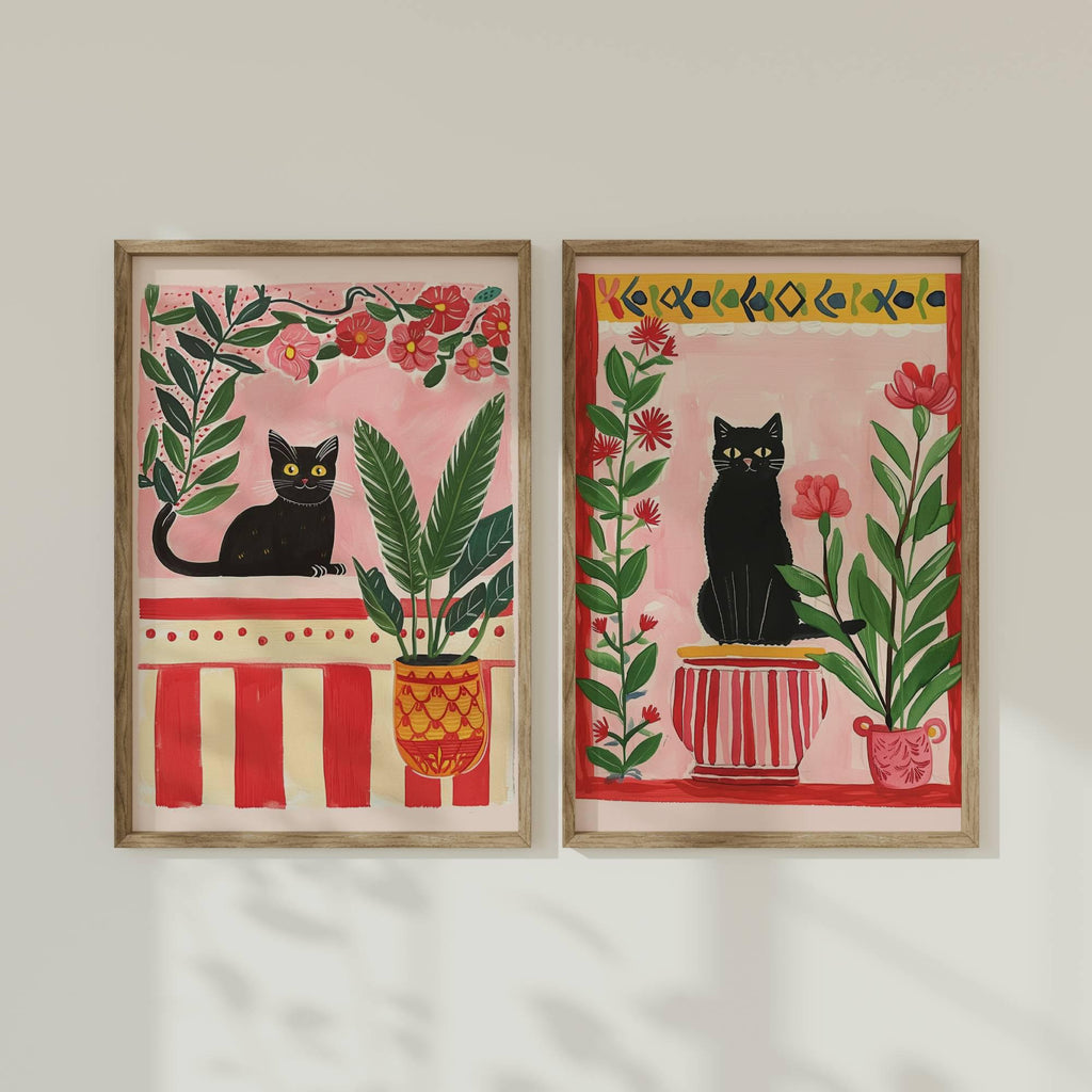 Set de 2 affiches chat noir – illustrations chats noirs poétique et  vintage – art mural poétique – déco murale chambre ou salon