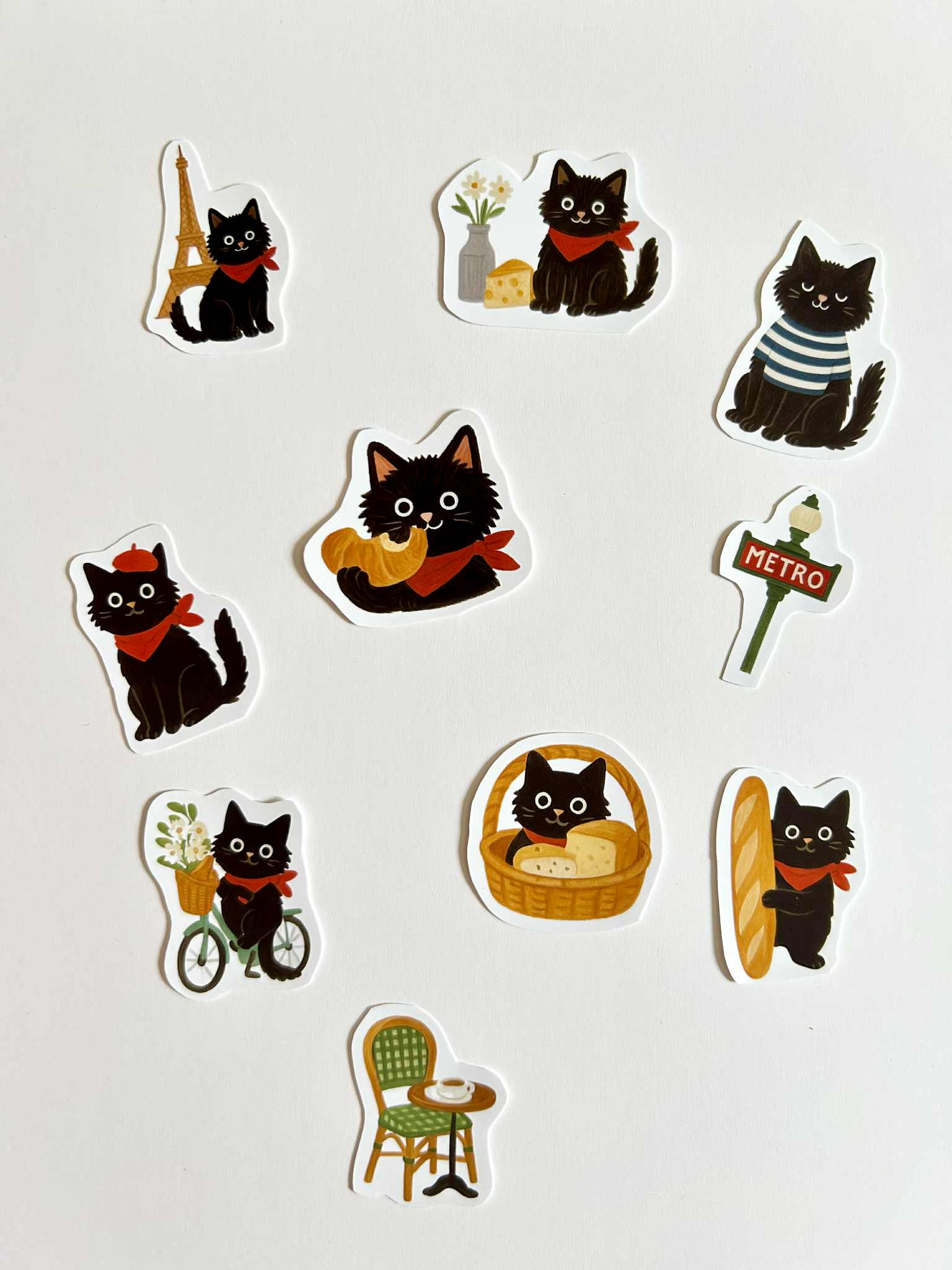 Stickers journaling  "Le chat noir à Paris" - stickers Chat Noir & Paris – Pack de 10 Stickers vinyle