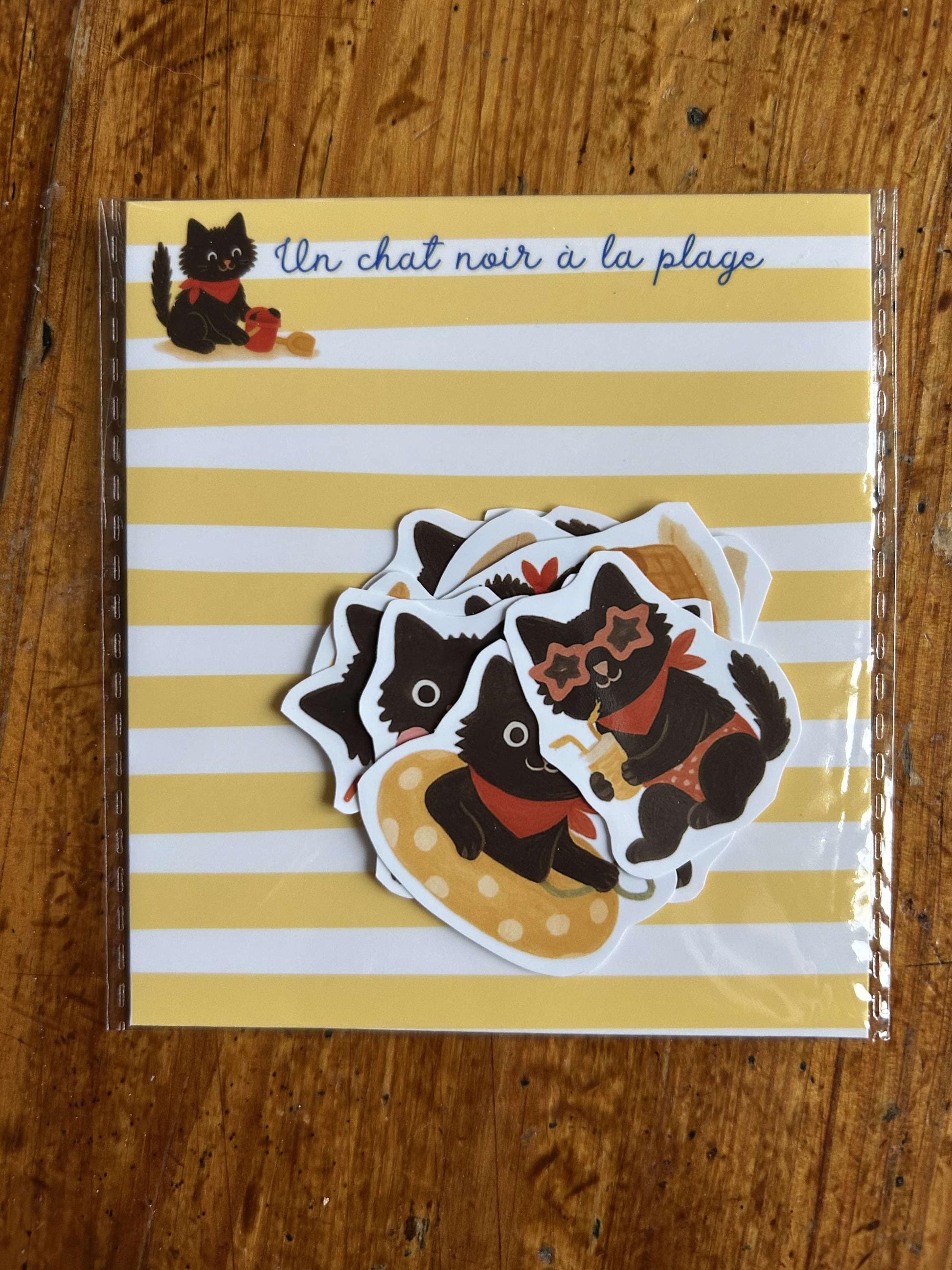 Stickers journaling  "Un chat noir à la plage" - stickers Chat Noir & à la plage – Pack de 10 Stickers vinyle