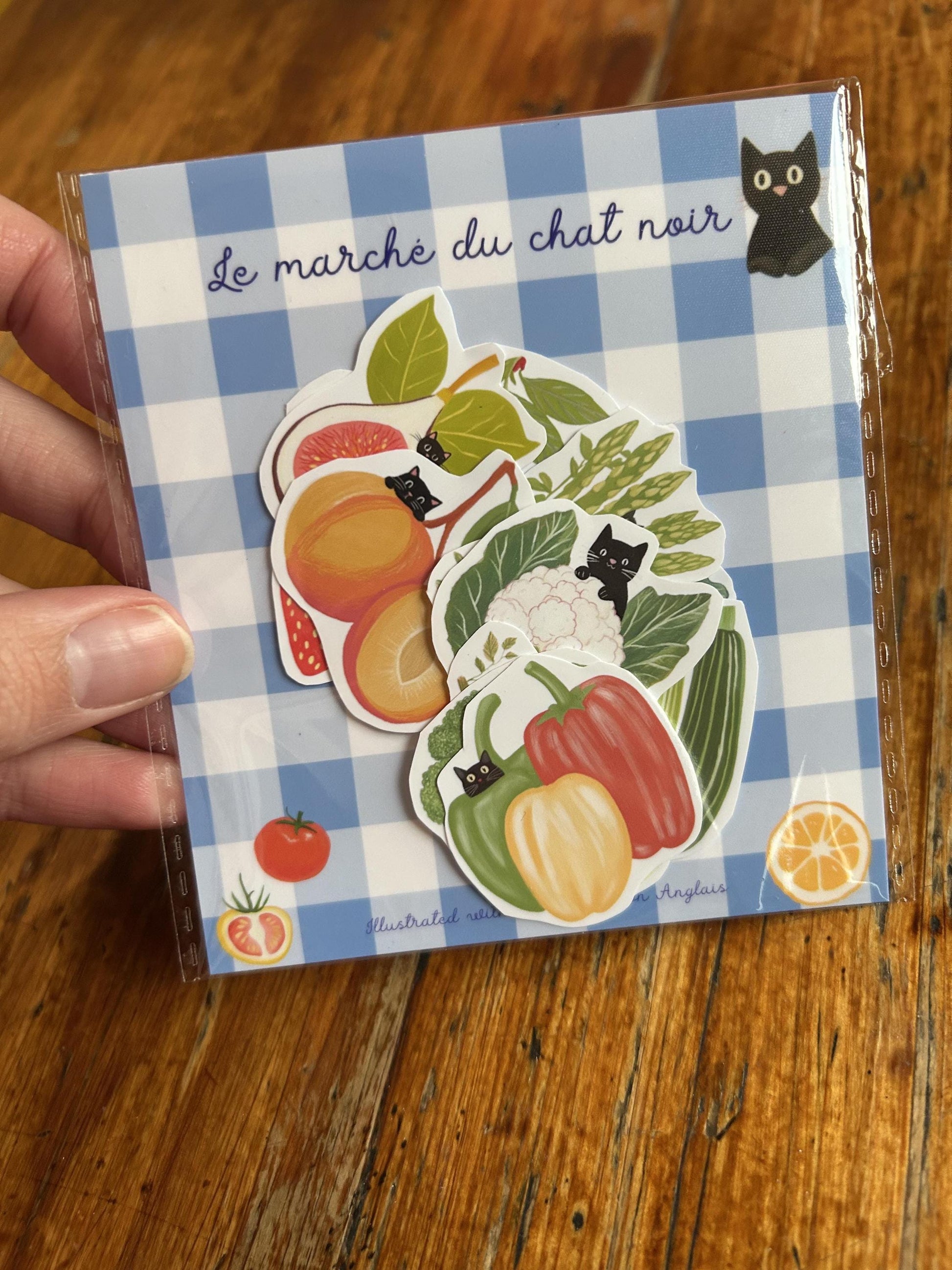 Stickers "Le verger du chat noir" - stickers Chat Noir & Fruits et Légumes – Pack de 13 Stickers vinyle