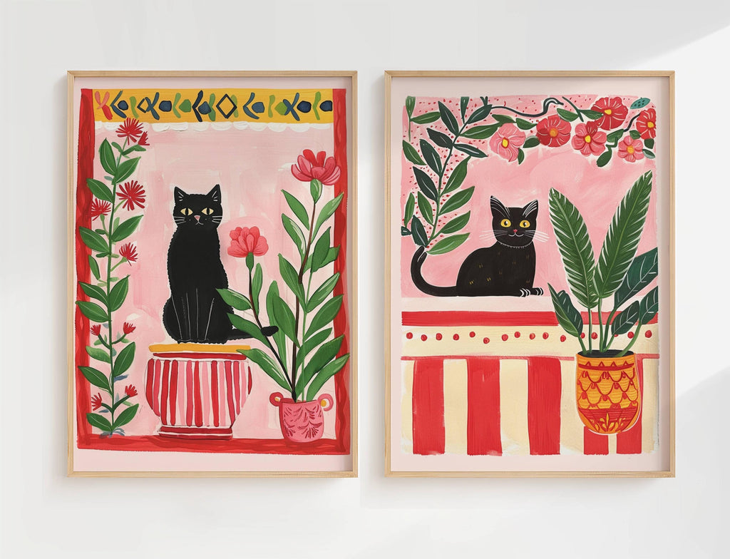 Set de 2 affiches chat noir – illustrations chats noirs poétique et  vintage – art mural poétique – déco murale chambre ou salon