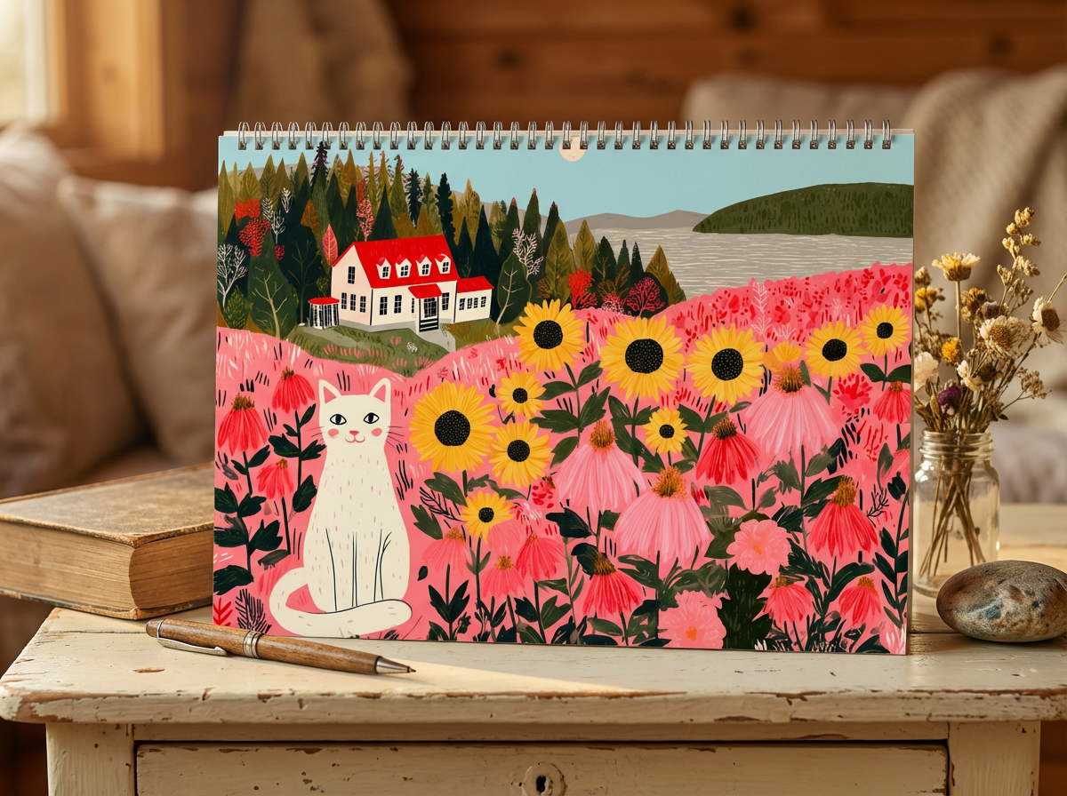 Calendrier 2026 - Calendrier amoureux des chats 2026 "Le manège des chats" - décoration murale  - style cottagecore idée cadeau