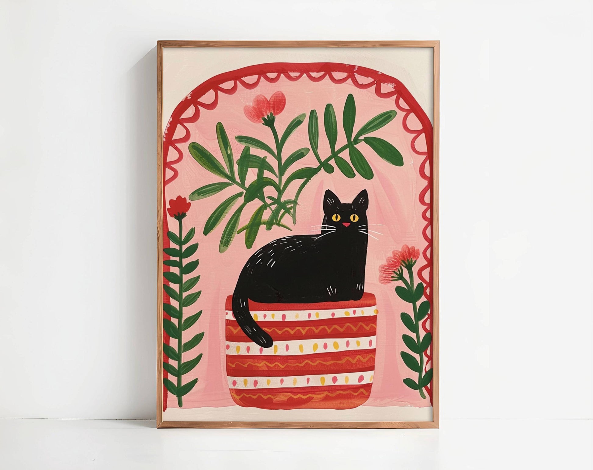 Affiche chat noir – Collection "Le jardin secret des chats"  – Illustration poétique printanière