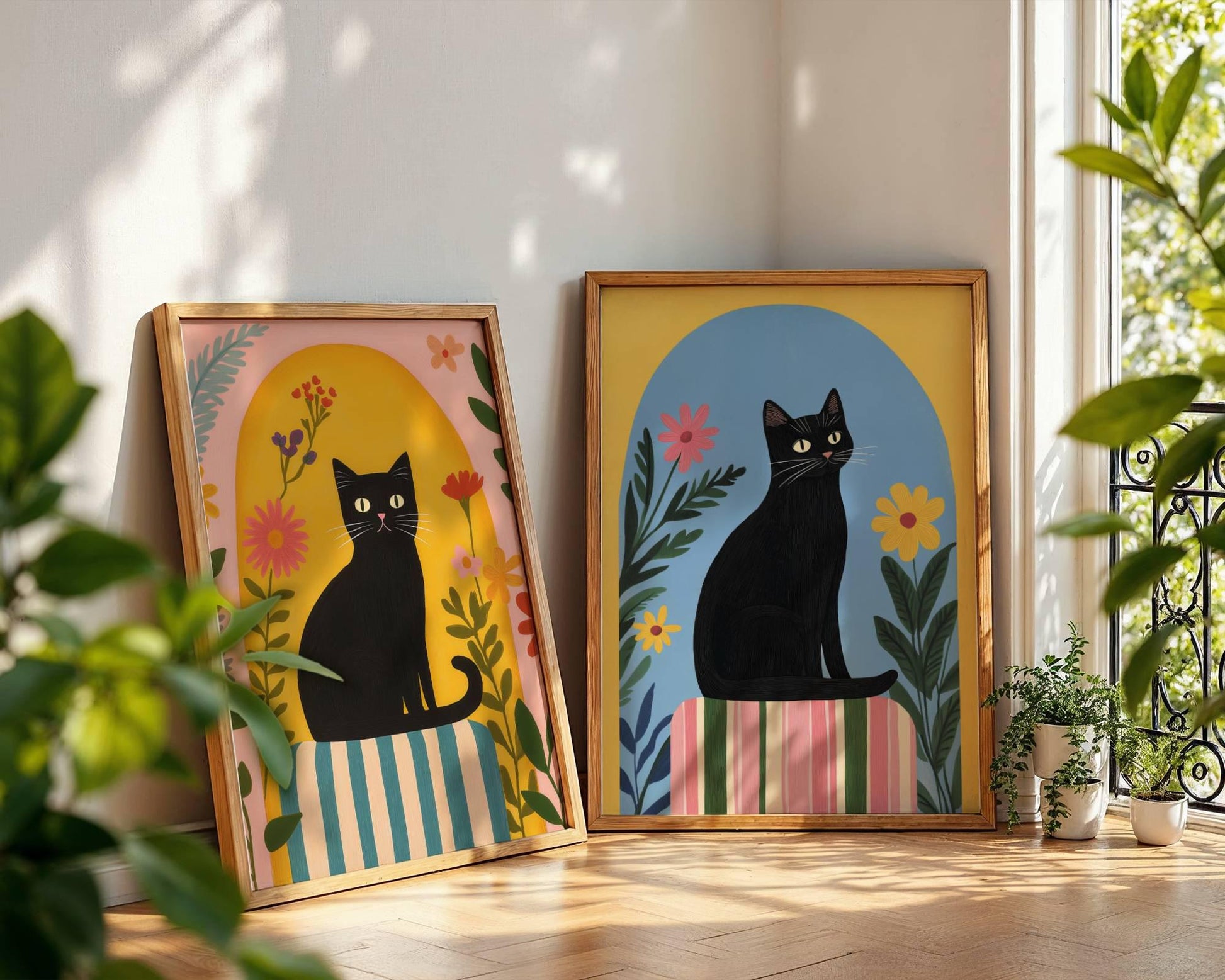 Set de 2 affiches chat noir – collection "Les rêves du chat noir" – illustration chat poétique