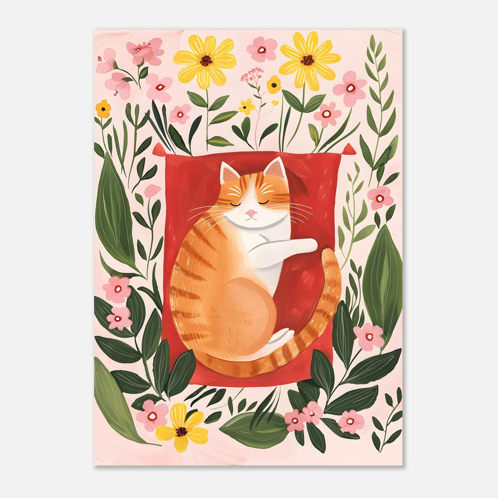 Affiche chat roux – "Le jardin rêveur du chat roux" – Illustration poétique