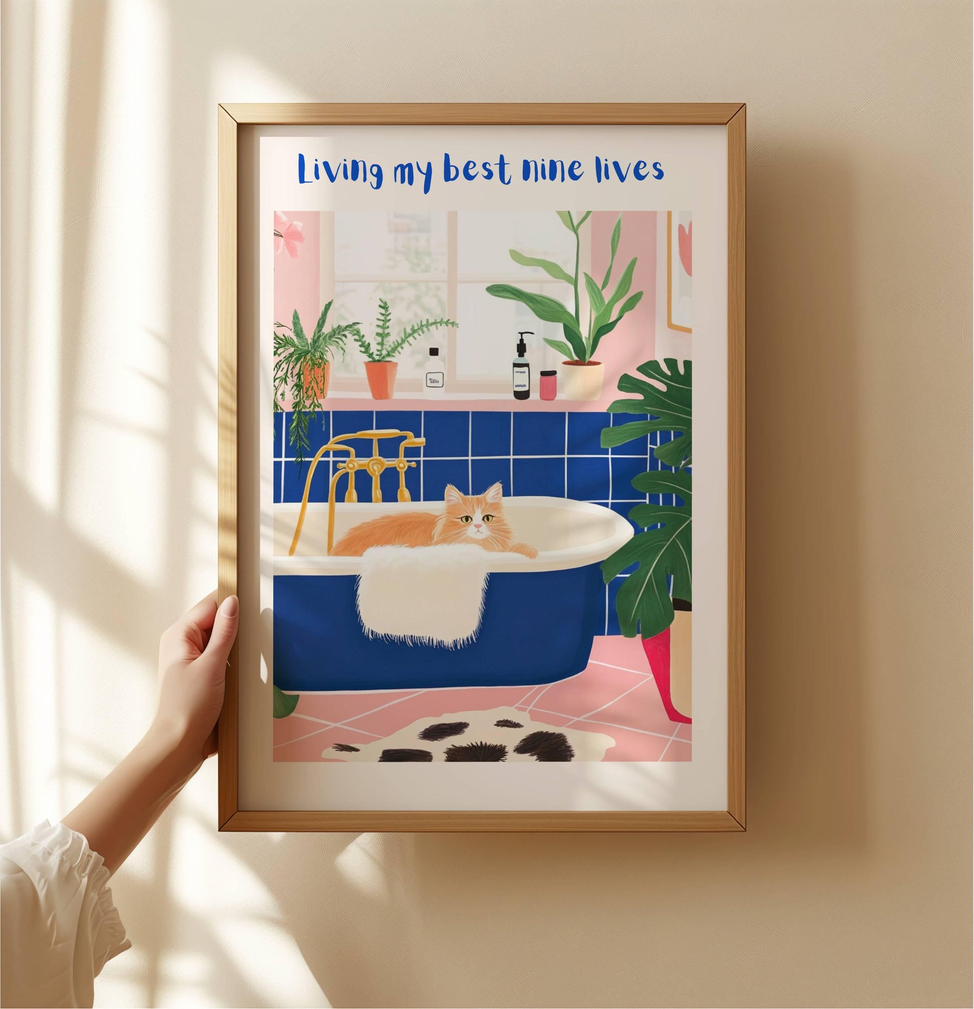 Affiche chat roux dans la salle de bain –Collection "Dimanche matin" -  illustration chat humoristique