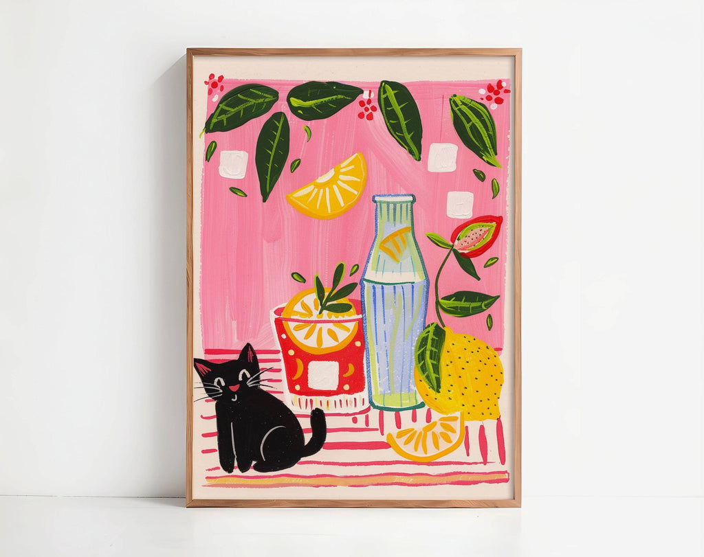 Lot de 2 affiches avec chat noir – "Le cocktail d'été du chat noir" - amoureux des chats