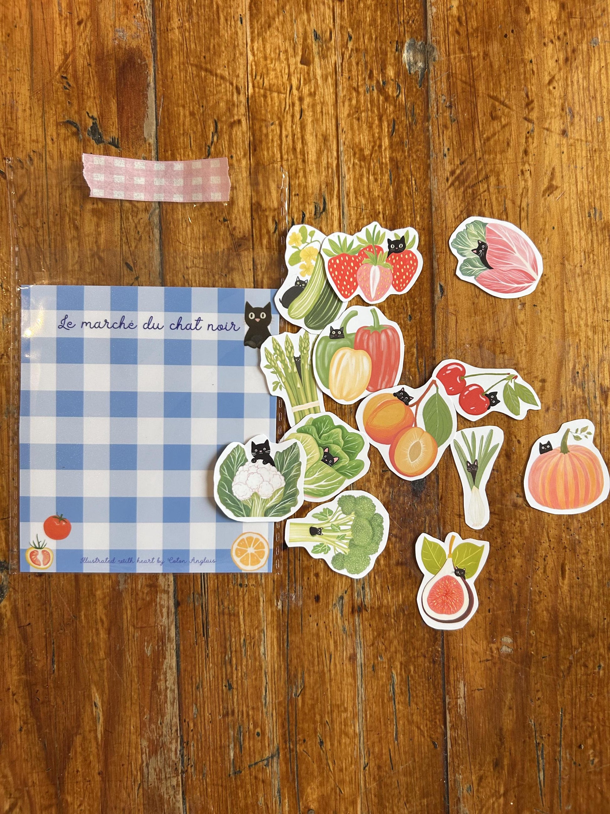 Stickers "Le verger du chat noir" - stickers Chat Noir & Fruits et Légumes – Pack de 13 Stickers vinyle
