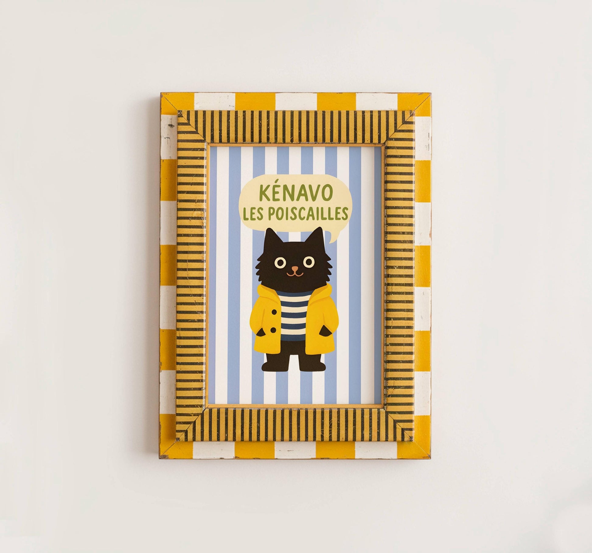 Illustration chat noir - Affiche bretonne chat noir - déco bord de mer - idée cadeau amoureux des chats