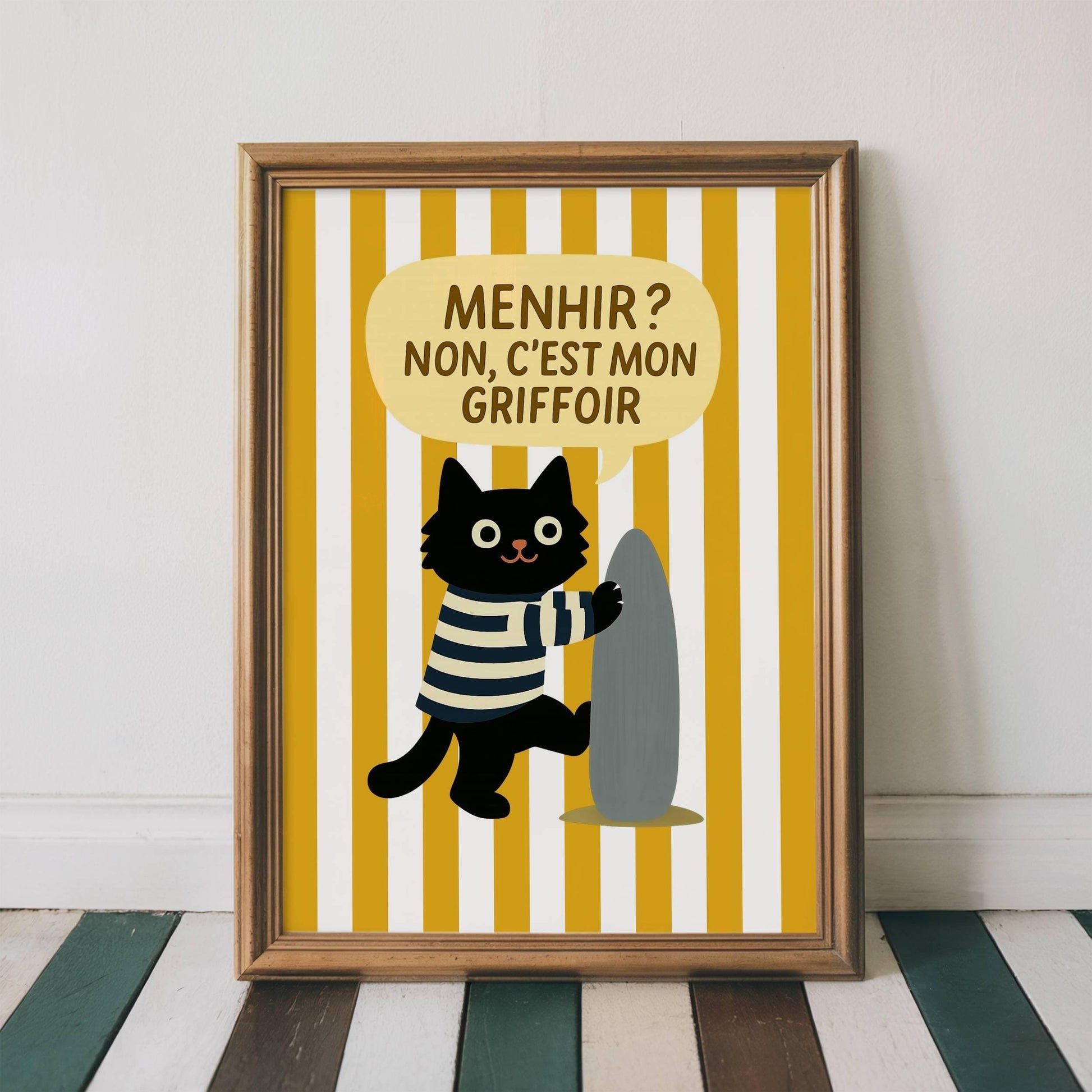 Illustration chat noir marin breton - déco bord de mer - idée cadeau amoureux des chats