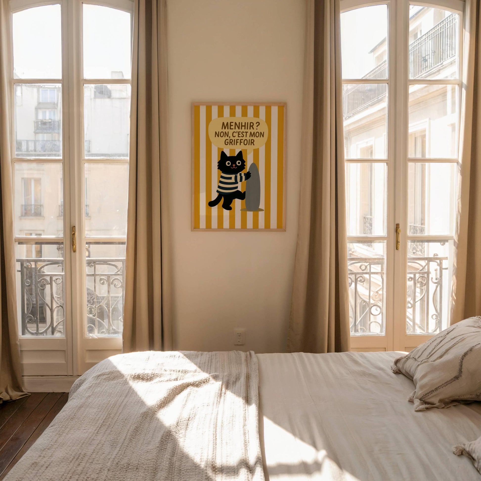 Illustration chat noir marin breton - déco bord de mer - idée cadeau amoureux des chats