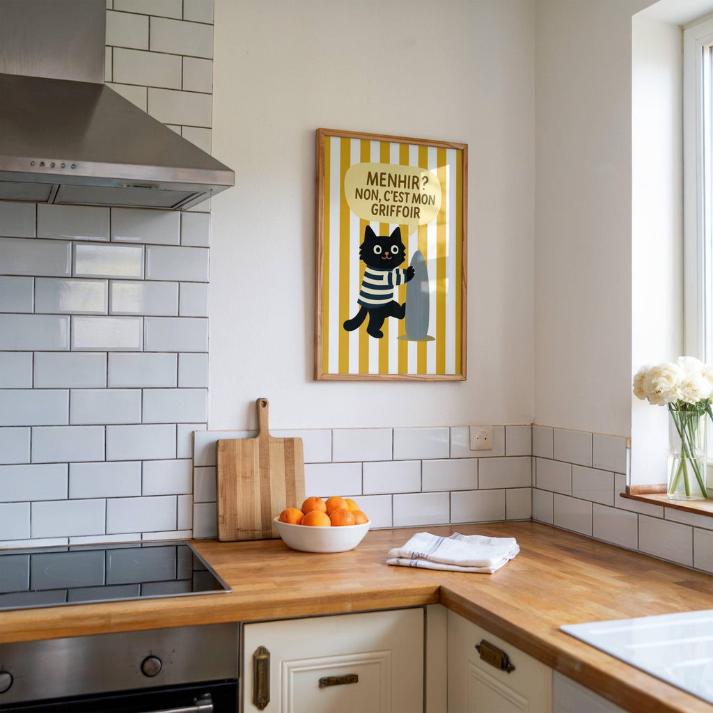 Illustration chat noir marin breton - déco bord de mer - idée cadeau amoureux des chats