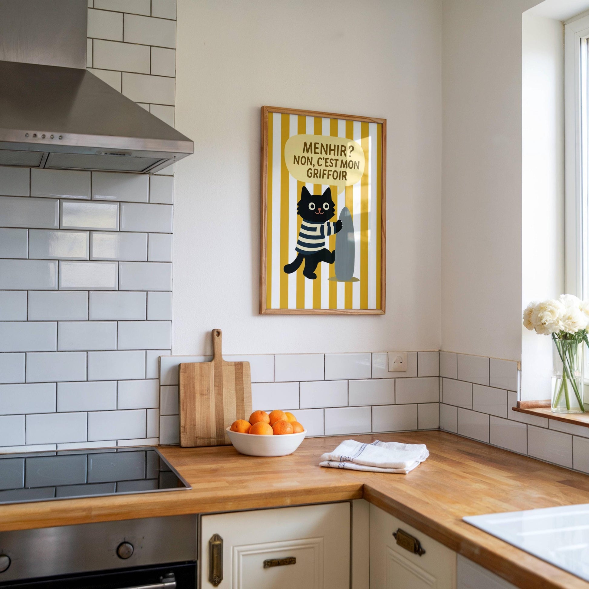 Illustration chat noir marin breton - déco bord de mer - idée cadeau amoureux des chats