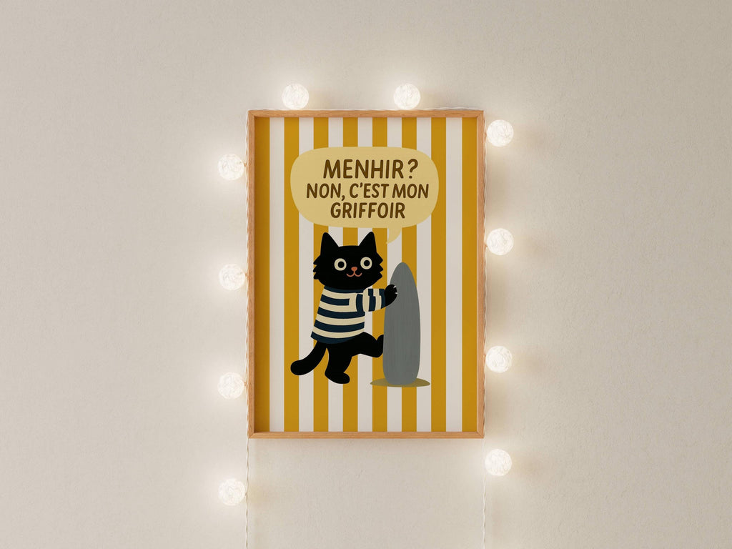 Illustration chat noir marin breton - déco bord de mer - idée cadeau amoureux des chats