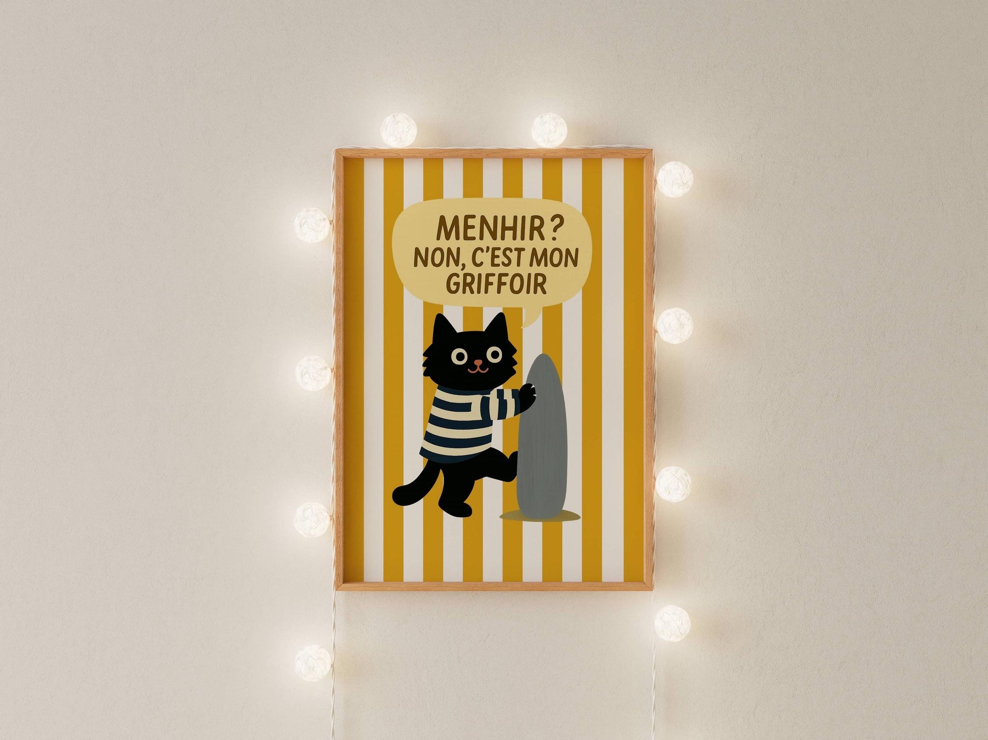 Illustration chat noir marin breton - déco bord de mer - idée cadeau amoureux des chats