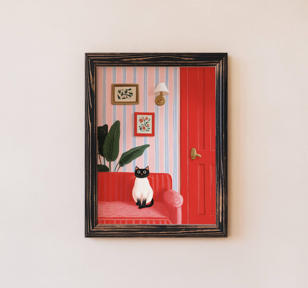 Illustration siamois – Déco art design chat siamois - papier premium - idée cadeau amoureux des chats siamois
