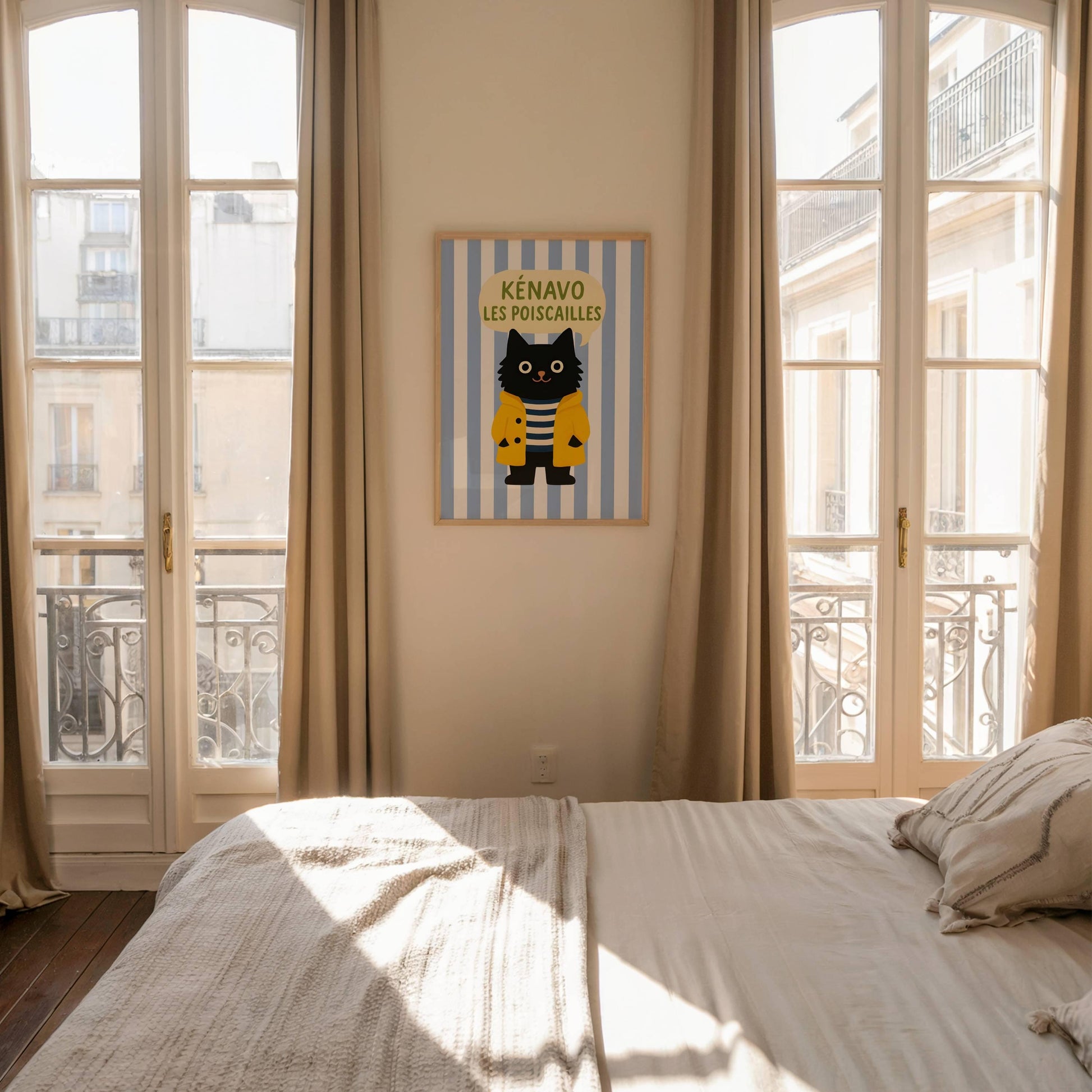 Illustration chat noir - Affiche bretonne chat noir - déco bord de mer - idée cadeau amoureux des chats