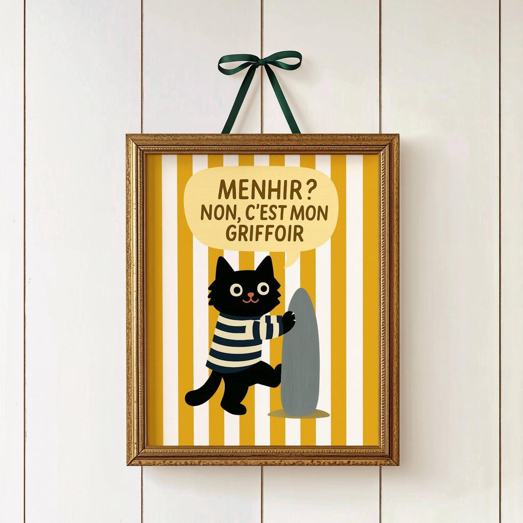 Illustration chat noir marin breton - déco bord de mer - idée cadeau amoureux des chats