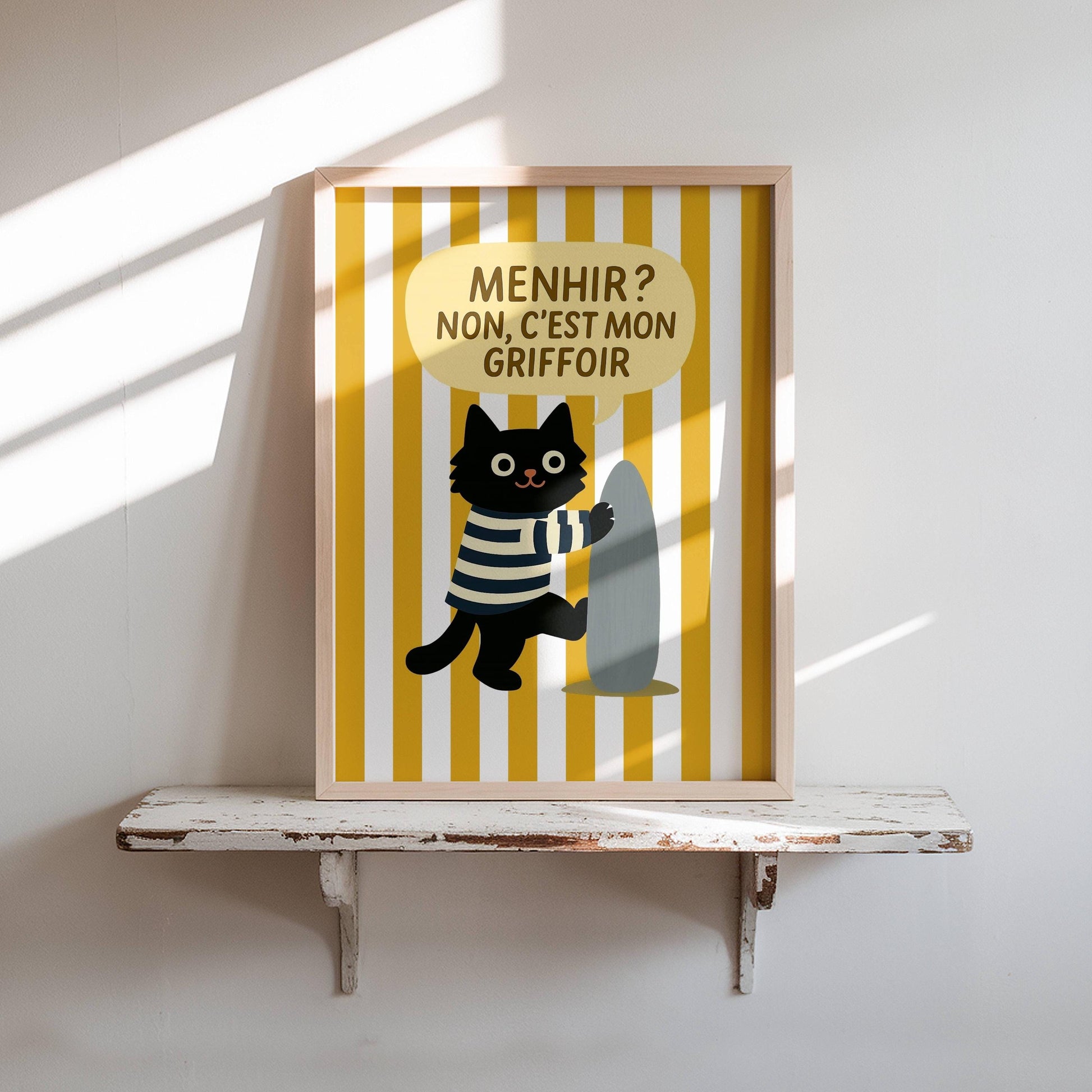 Illustration chat noir marin breton - déco bord de mer - idée cadeau amoureux des chats