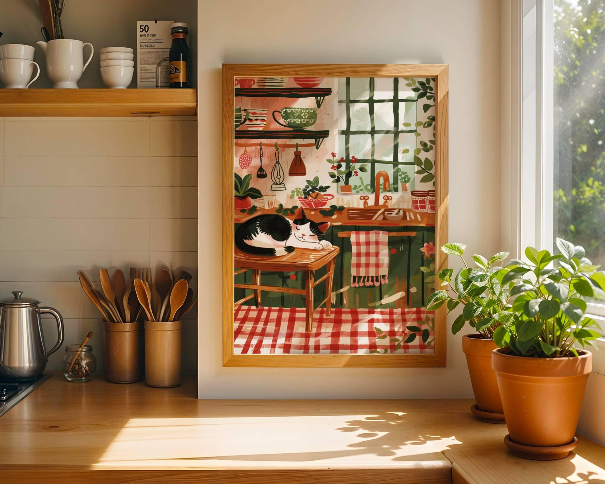 Illustration chat cuisine, chat noir et blanc – idée cadeau amoureux des chats