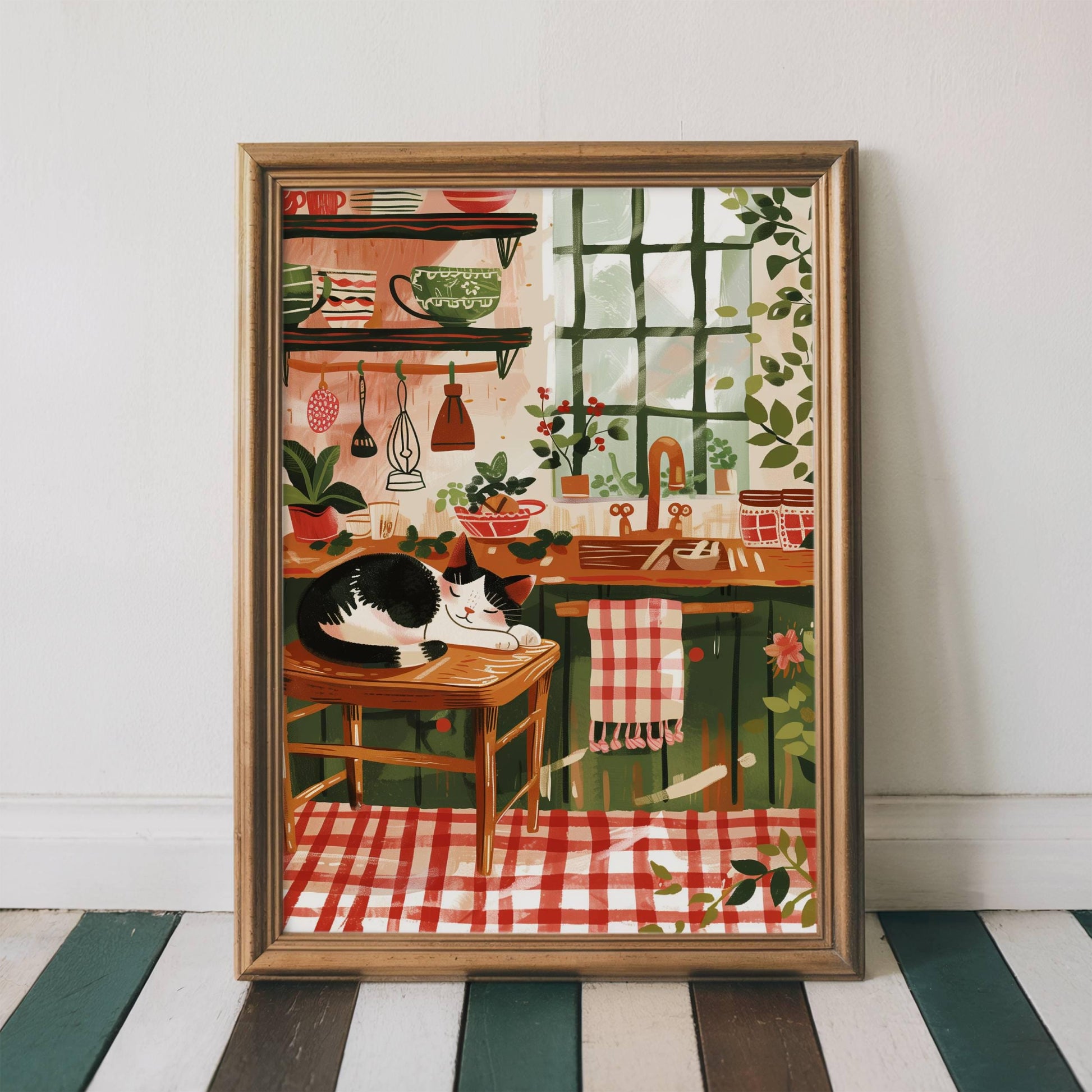 Illustration chat cuisine, chat noir et blanc – idée cadeau amoureux des chats