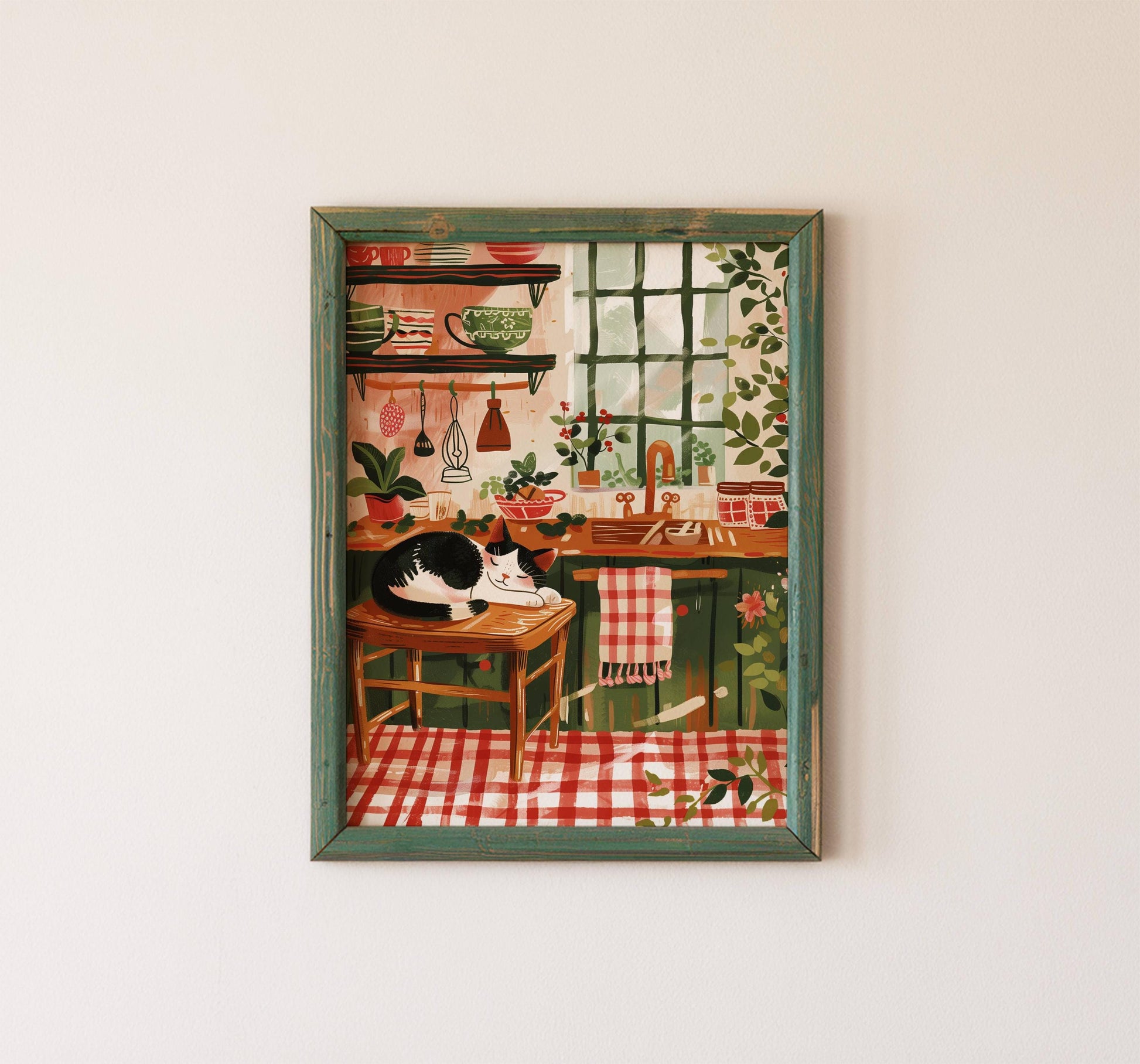 Illustration chat cuisine, chat noir et blanc – idée cadeau amoureux des chats