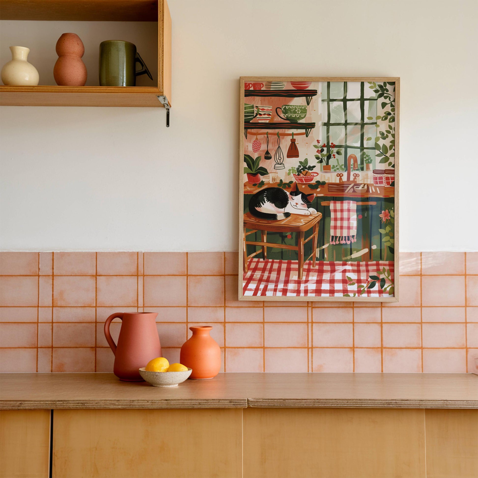 Illustration chat cuisine, chat noir et blanc – idée cadeau amoureux des chats