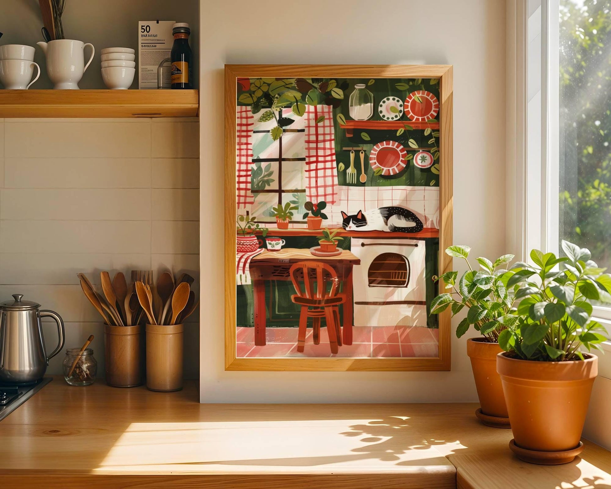 Illustration chat noir et blanc - décoration cuisine - cadeau amoureux des chats